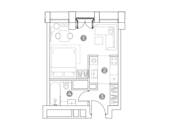 Планировка: Студия 29.00 м² в новостройке ЖК Эмоушен