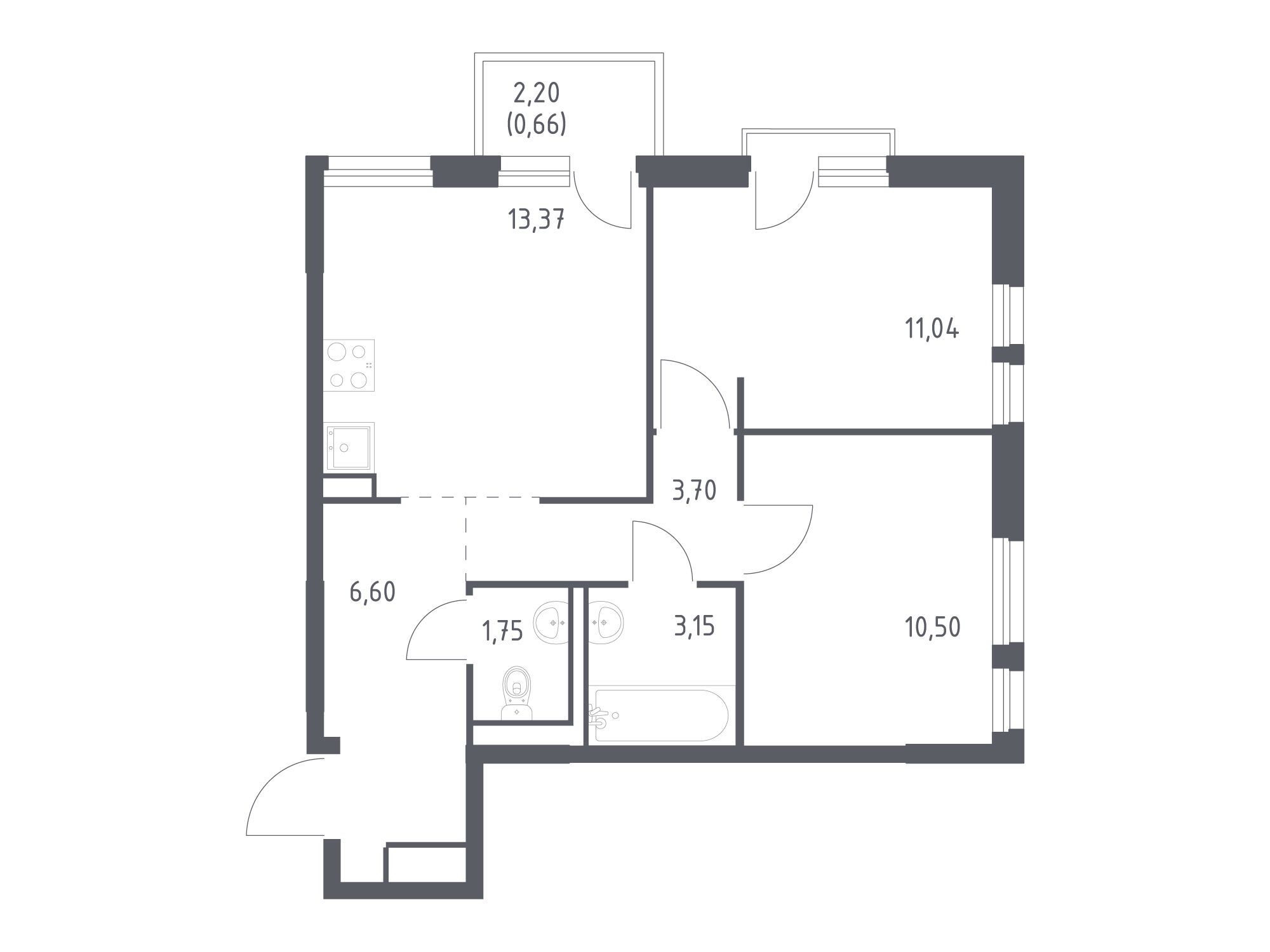 Планировка: 2-комн. квартира 50.77 м² в новостройке Невская долина