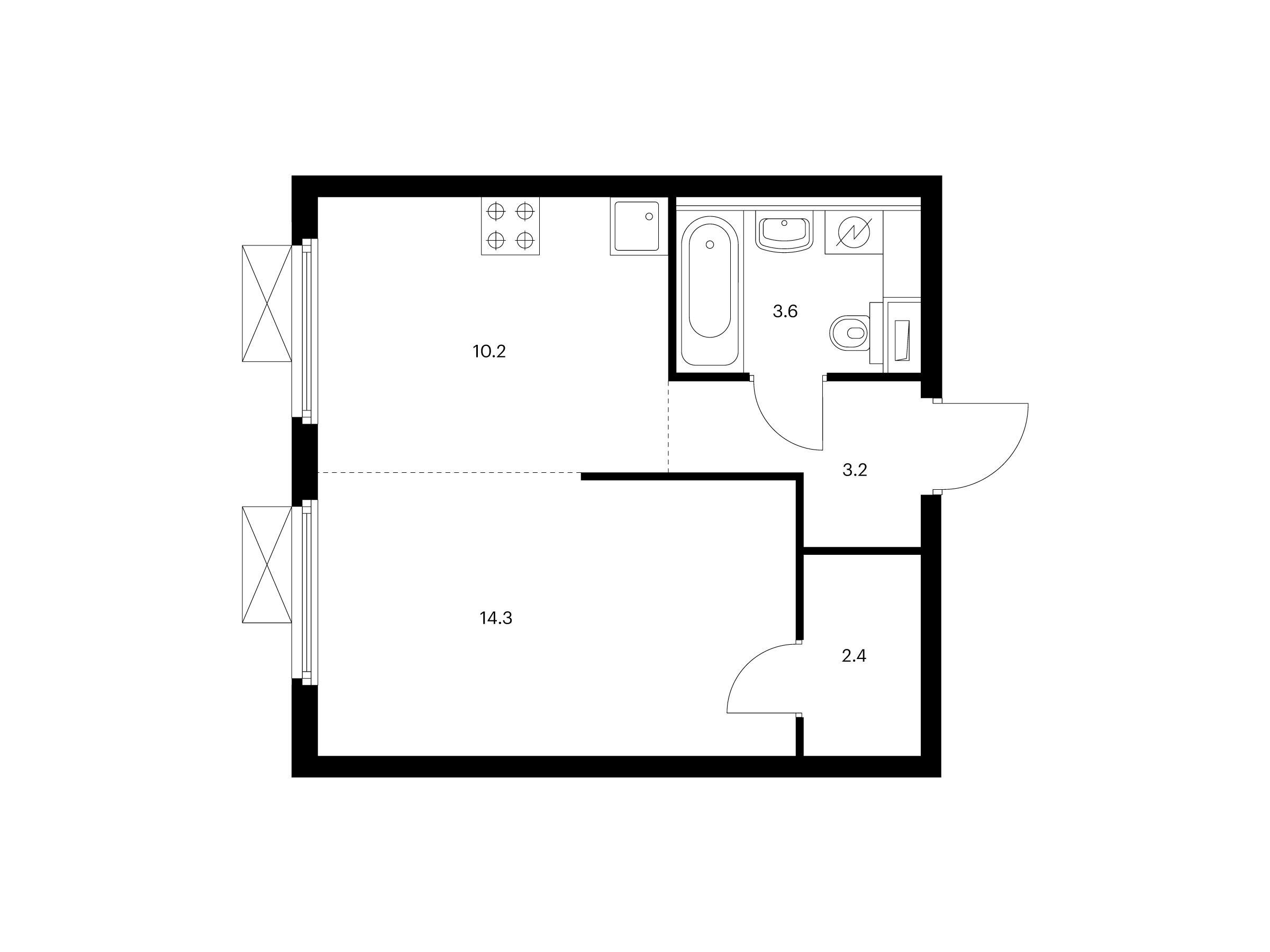 Планировка: 1-комн. квартира 33.70 м² в новостройке ЖК Первый Дубровский