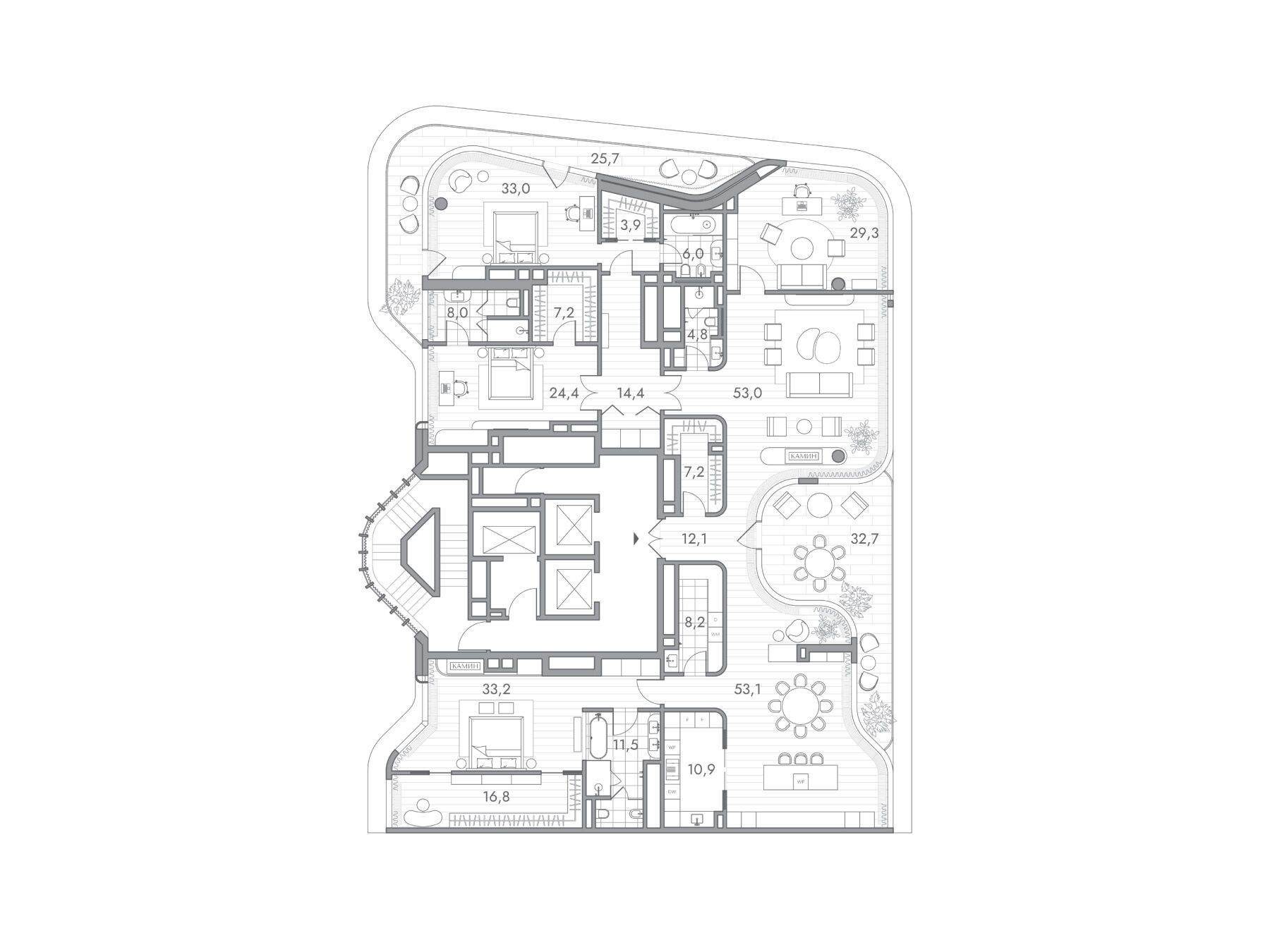 Планировка: 4-комн. квартира 354.50 м² в новостройке Фантом