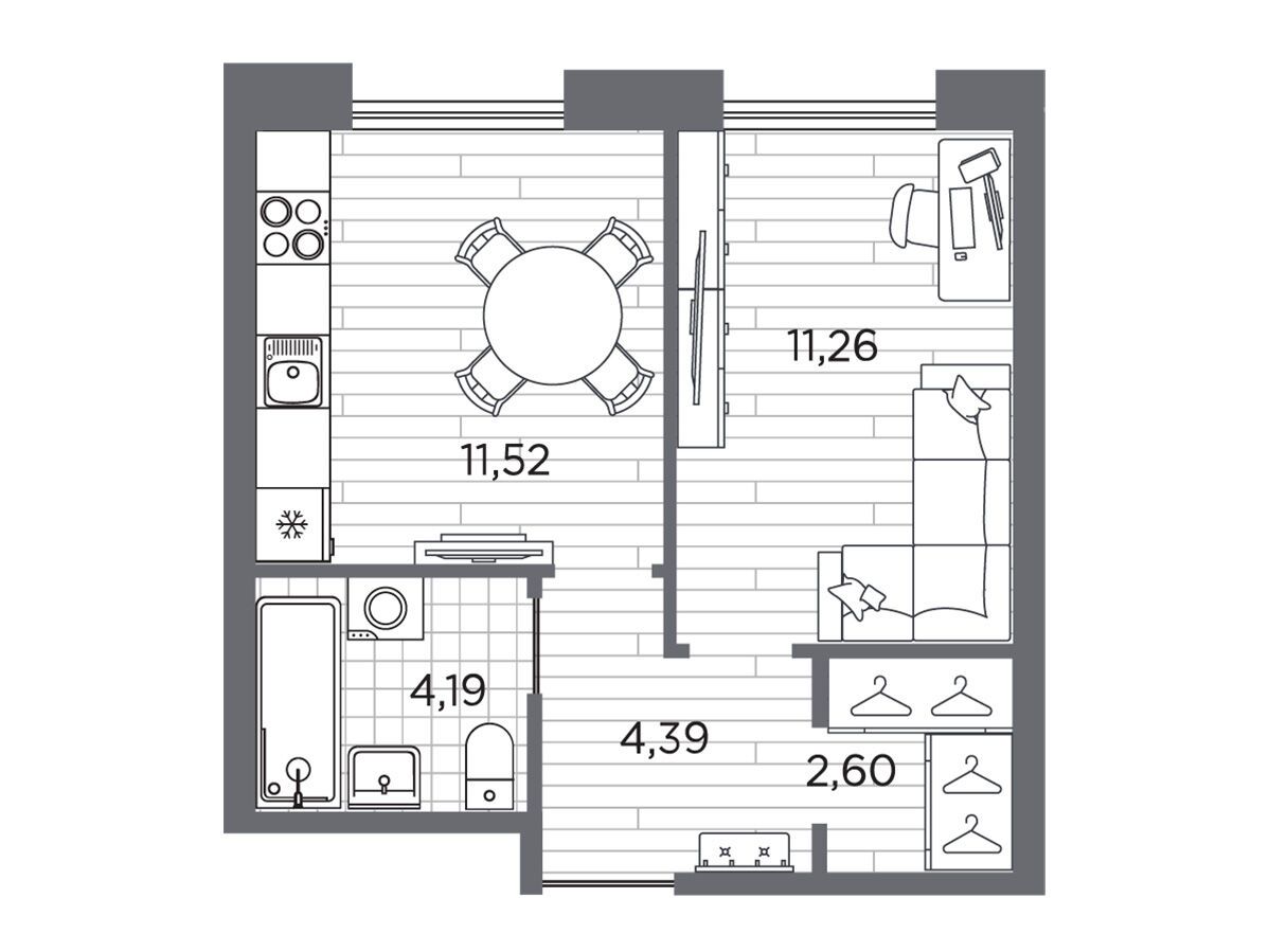 Планировка: 1-комн. квартира 33.96 м² в новостройке Галерная гавань