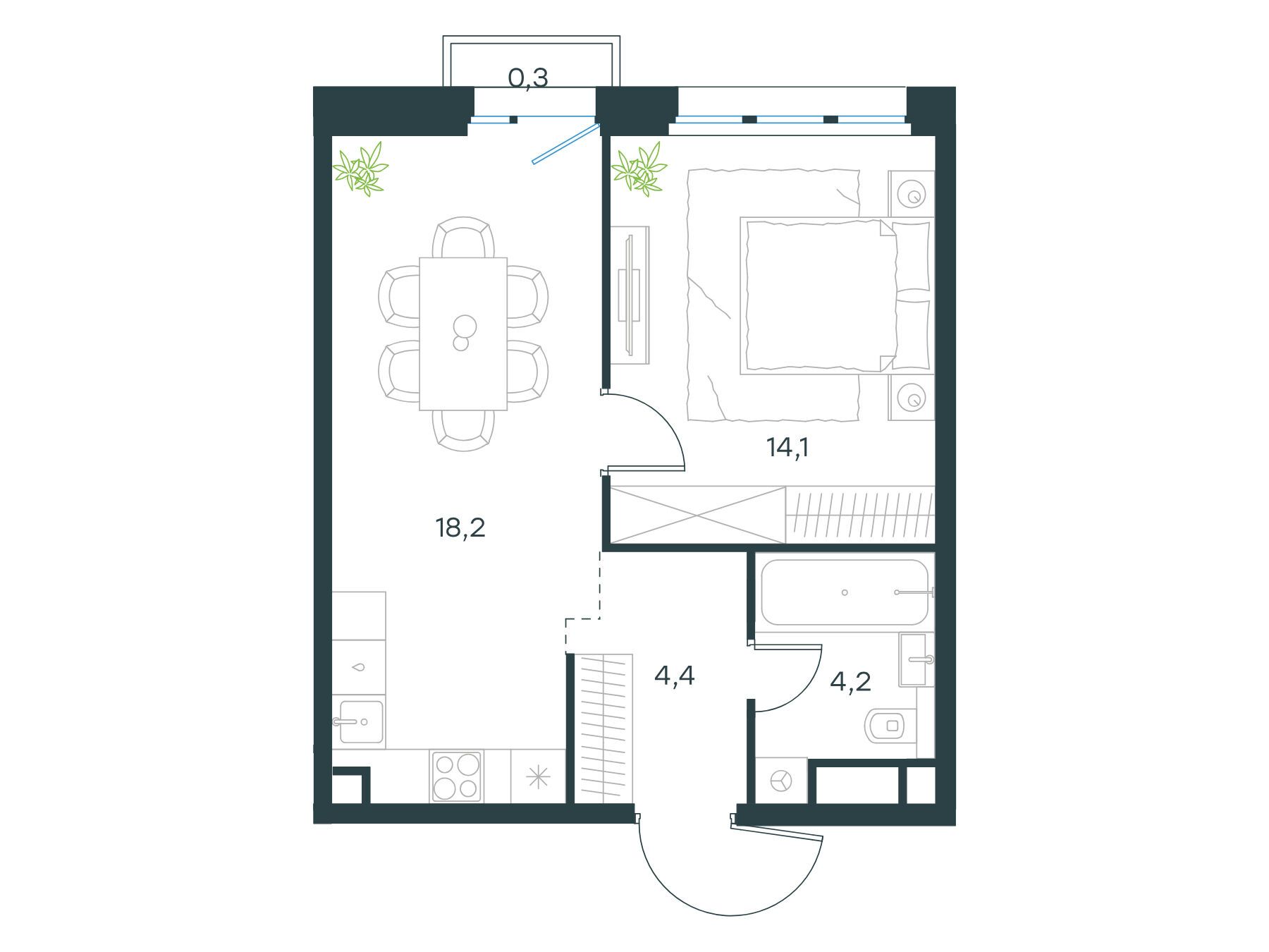 Планировка: 1-комн. квартира 41.20 м² в новостройке Левел Селигерская