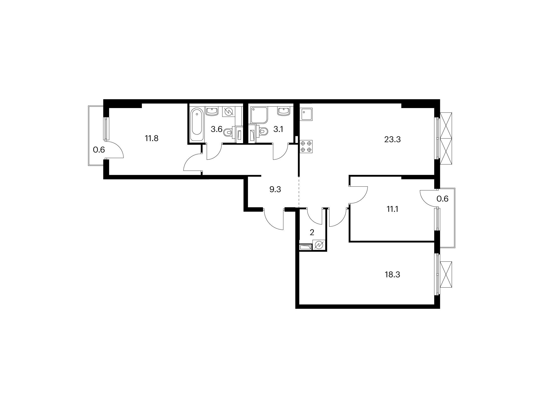 Планировка: 3-комн. квартира 83.70 м² в новостройке Большая Академическая 85