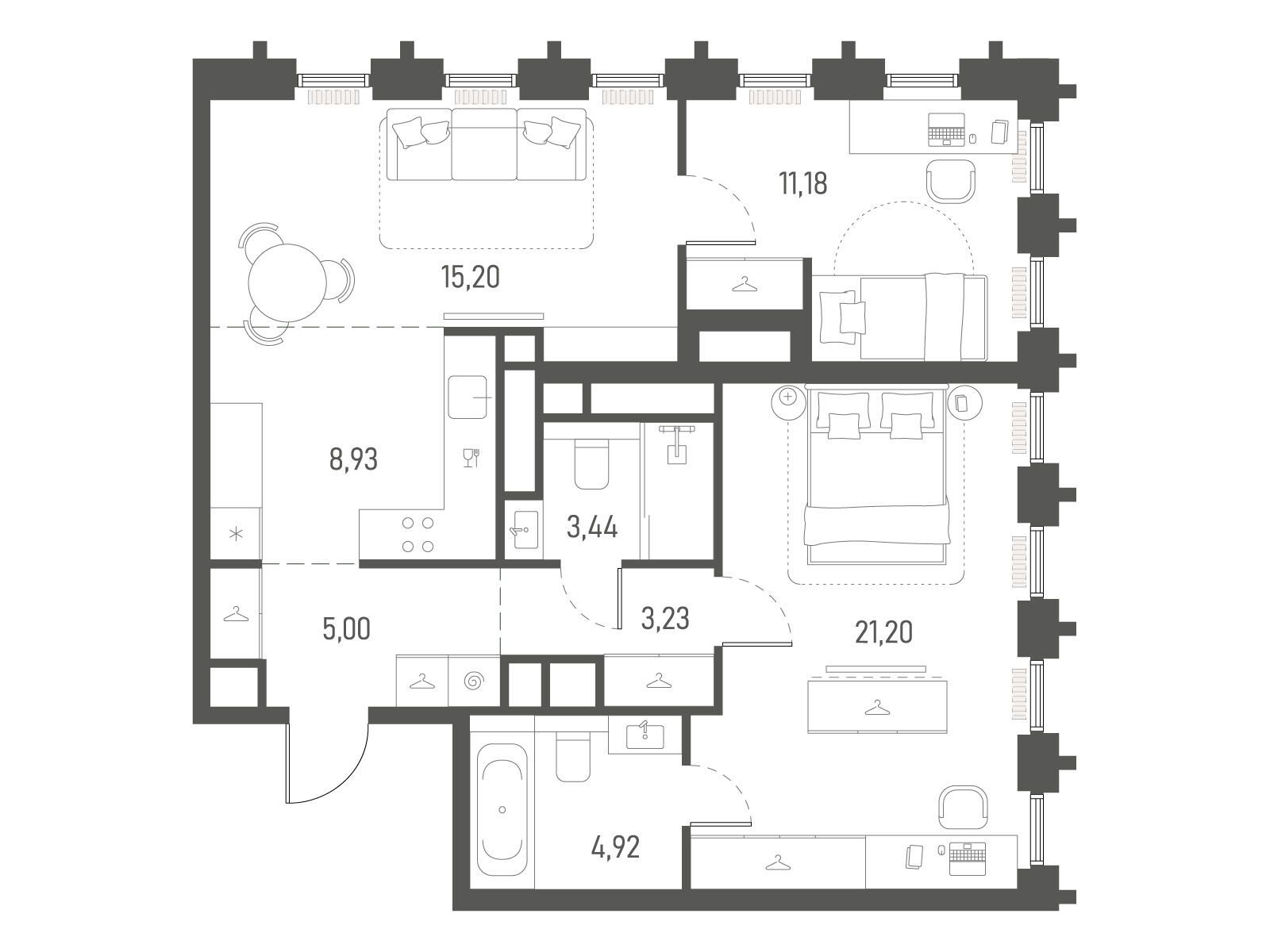 Планировка: 2-комн. квартира 73.10 м² в новостройке Индиво