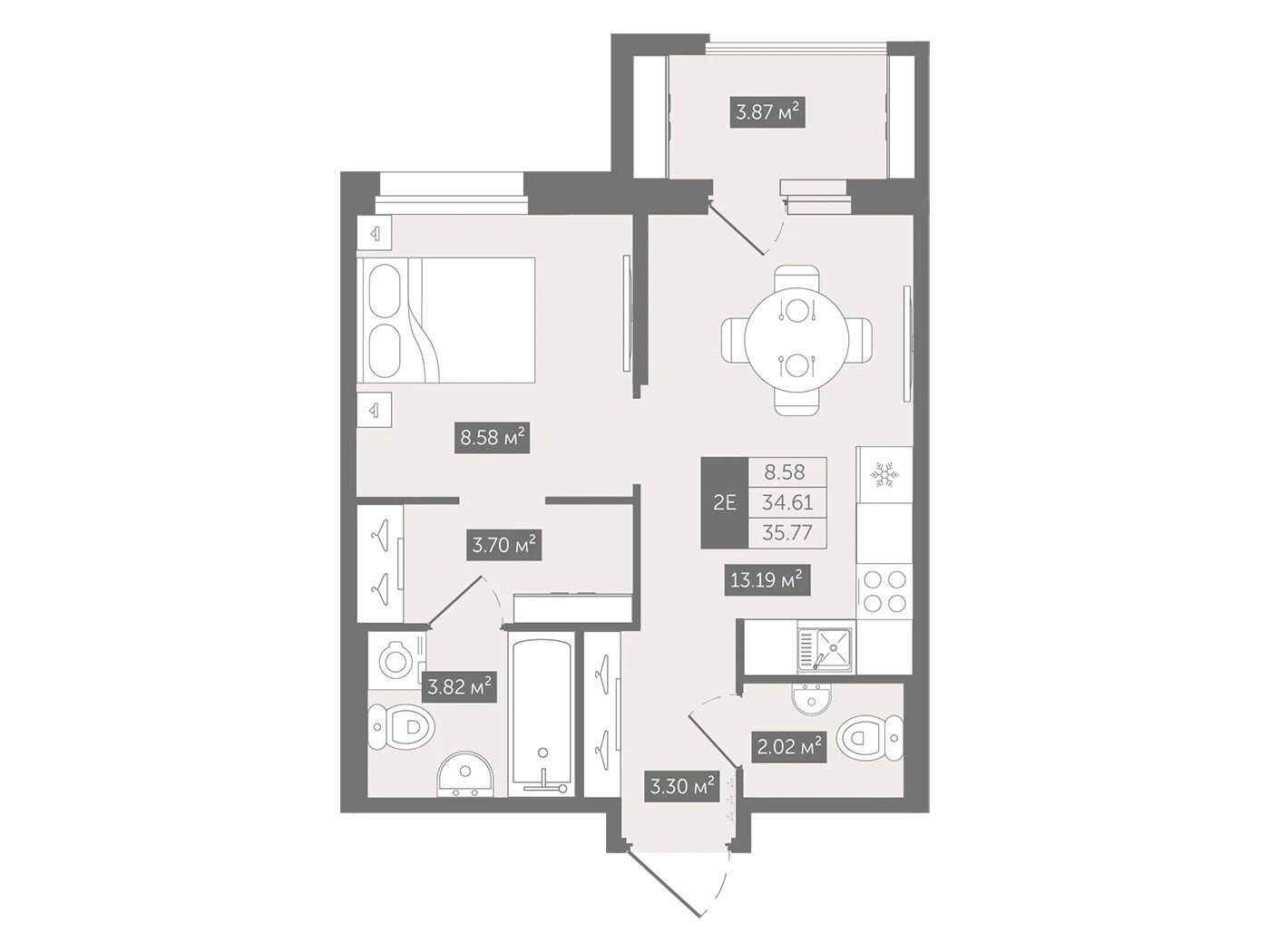 Планировка: 1-комн. квартира 35.77 м² в новостройке Квартал Воронцовский
