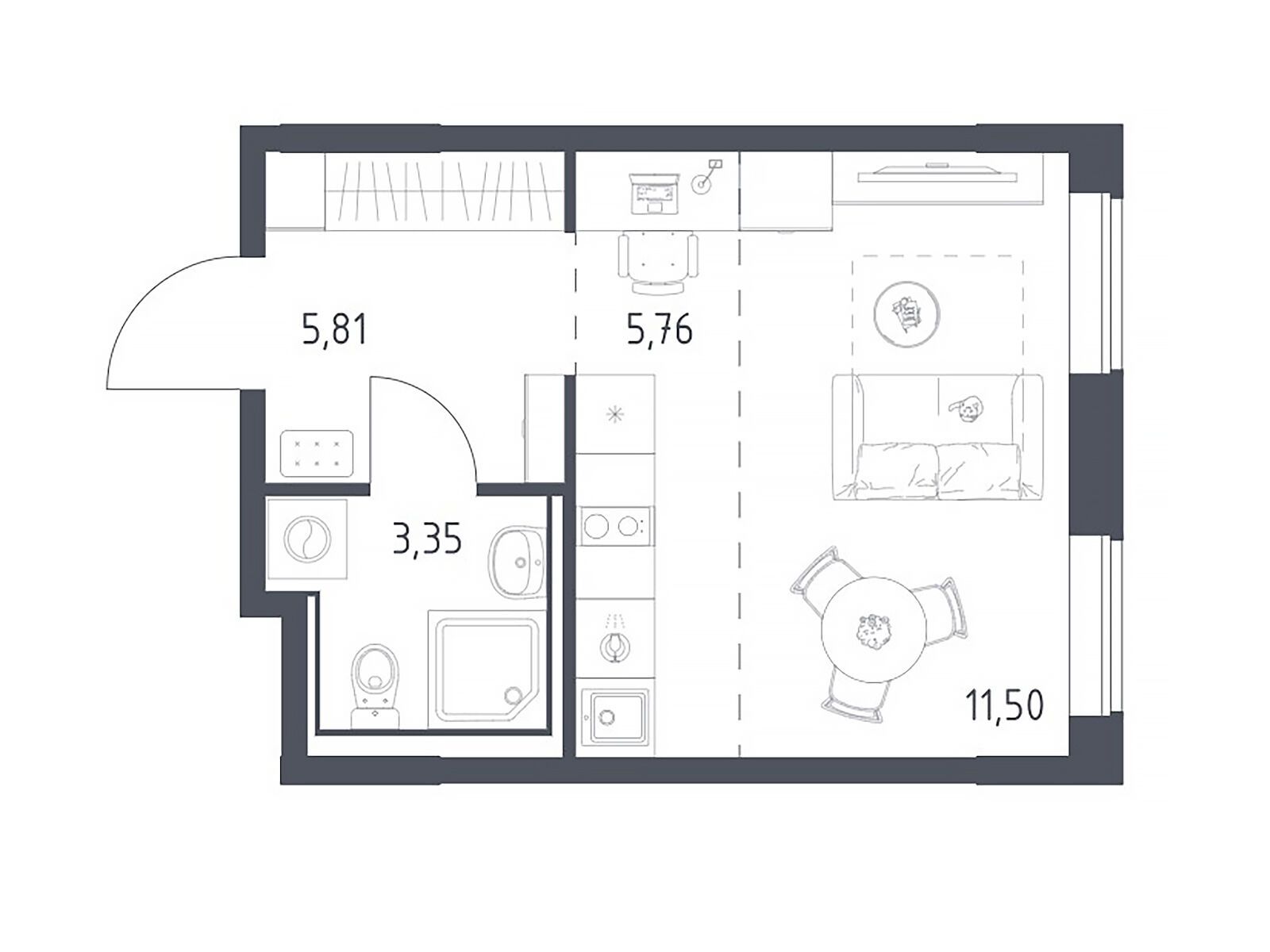 Планировка: Студия 26.42 м² в новостройке Прибрежный Парк