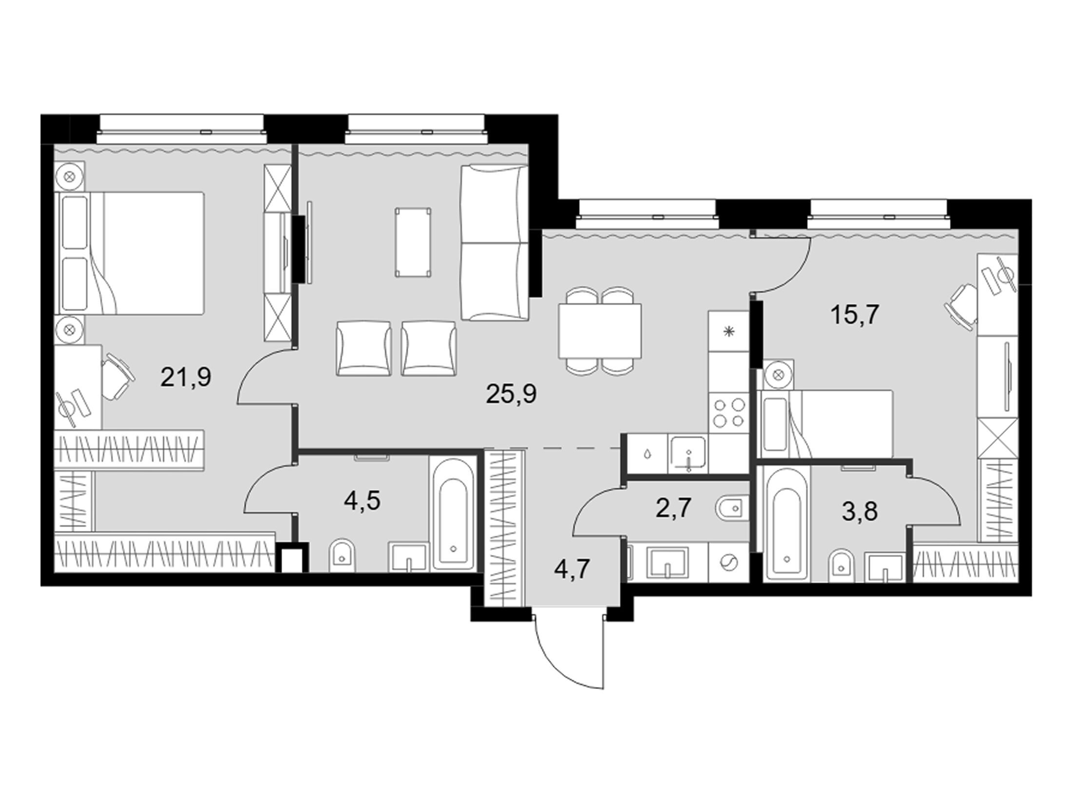 Планировка: 3-комн. квартира 79.20 м² в новостройке Симоновский вал