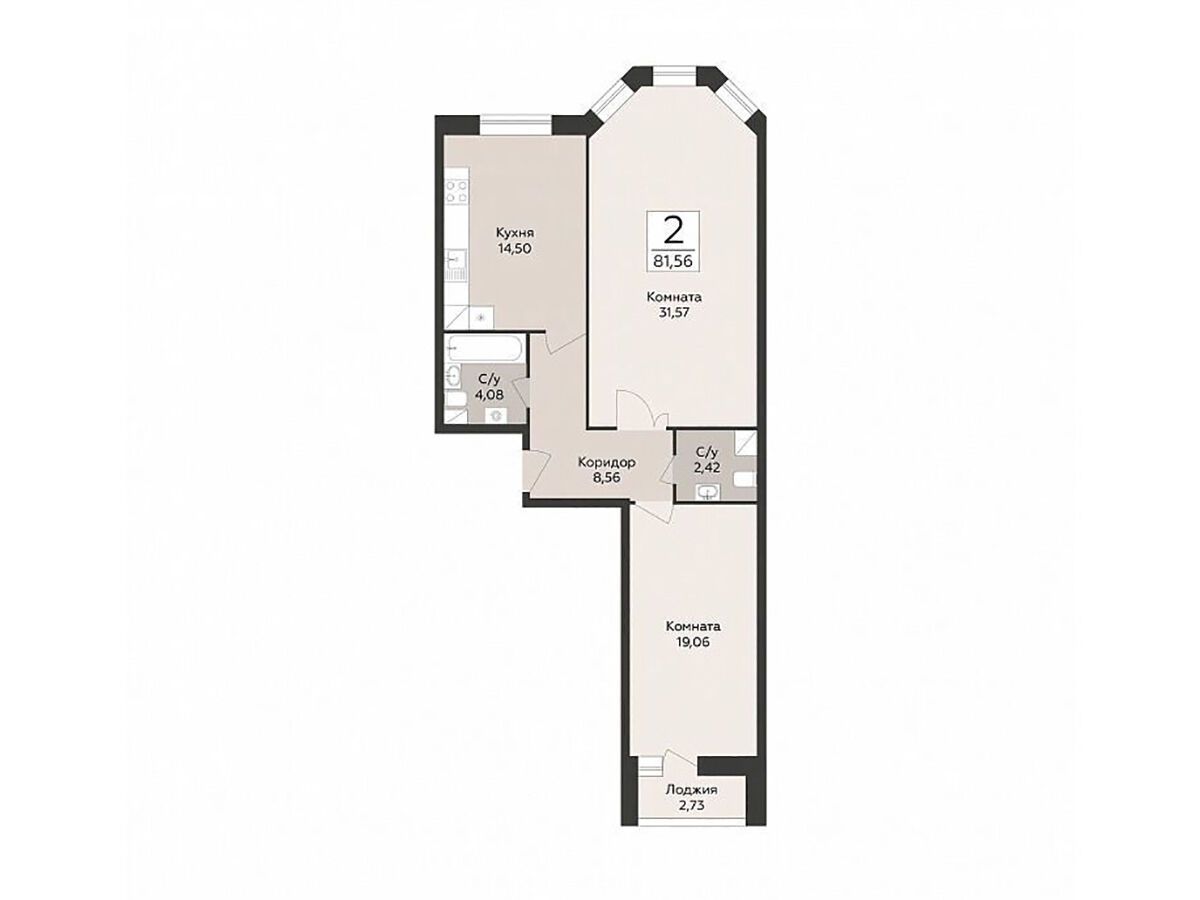 Планировка: 2-комн. квартира 81.56 м² в новостройке Пахра Сити