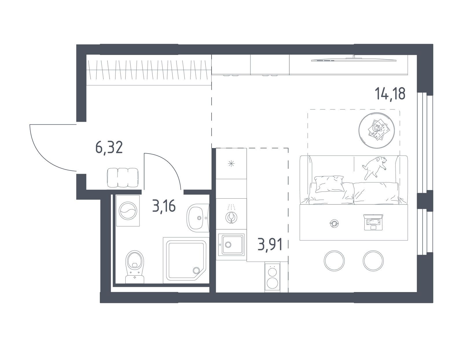 Планировка: Студия 27.57 м² в новостройке Остафьево