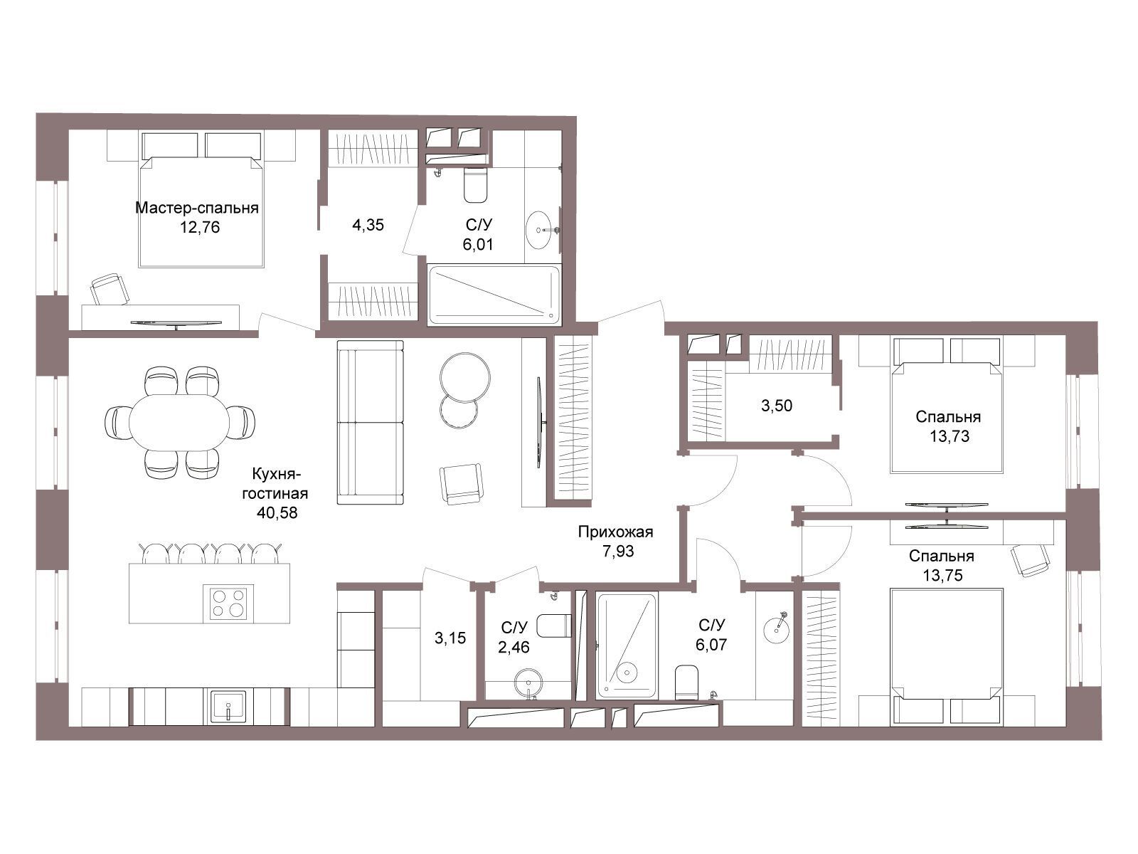 Планировка: 4-комн. квартира 118.80 м² в новостройке ЖК Легаси