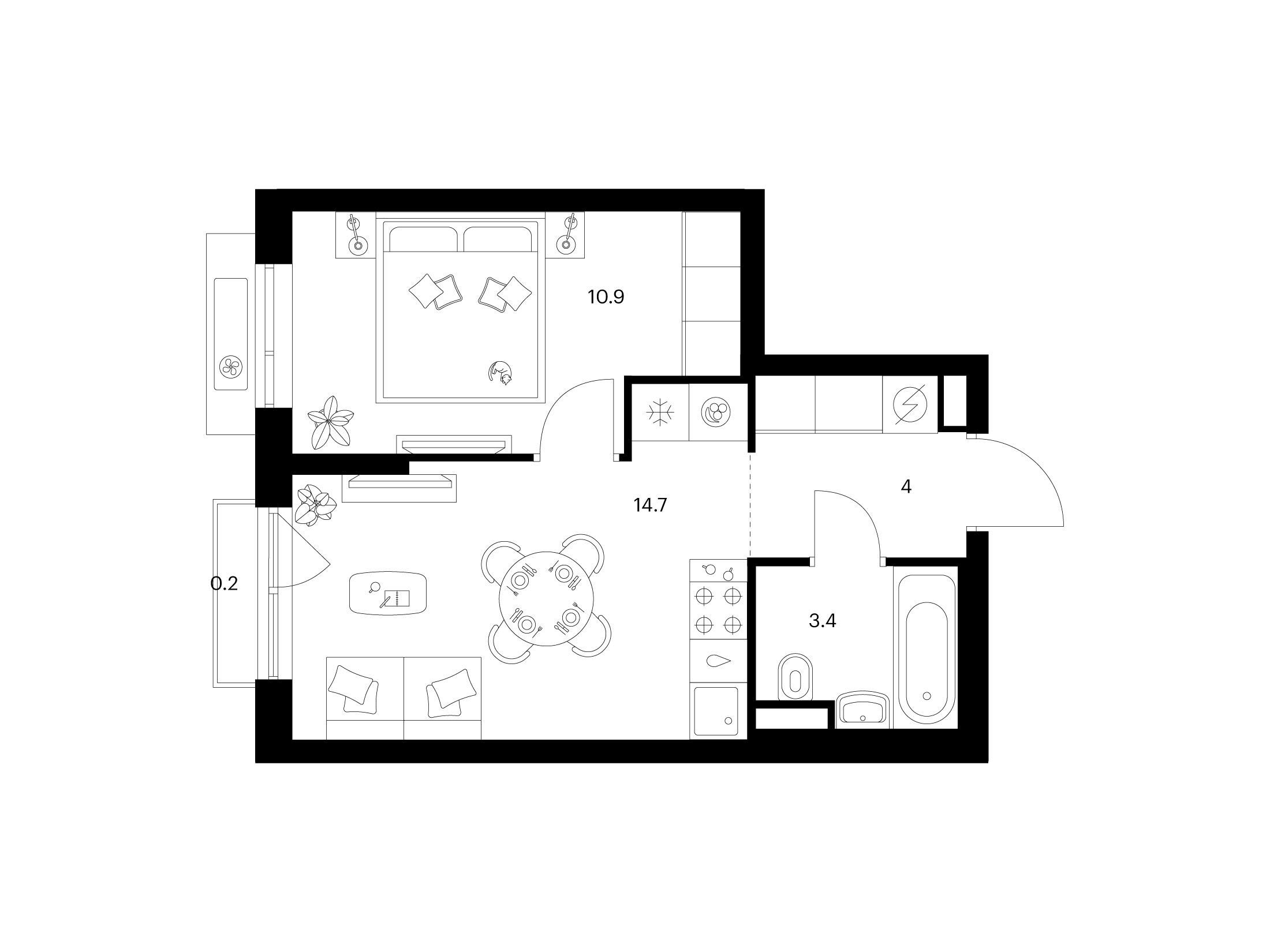 Планировка: 1-комнатная квартира 33.20 м² в новостройке ЖК Лосиноостровский парк