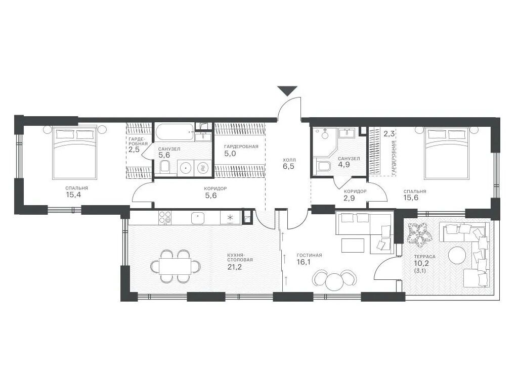 Планировка: 3-комн. квартира 99.77 м² в новостройке Крылатская 33