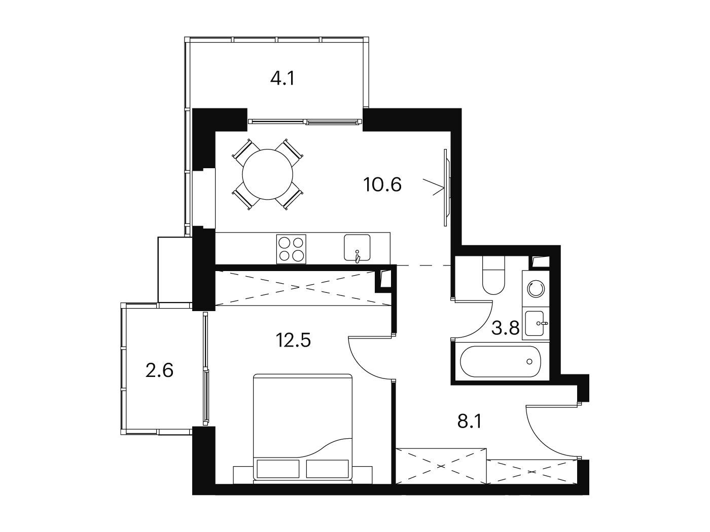 Планировка: 1-комн. квартира 41.70 м² в новостройке ЖК Аквилон Сигнал