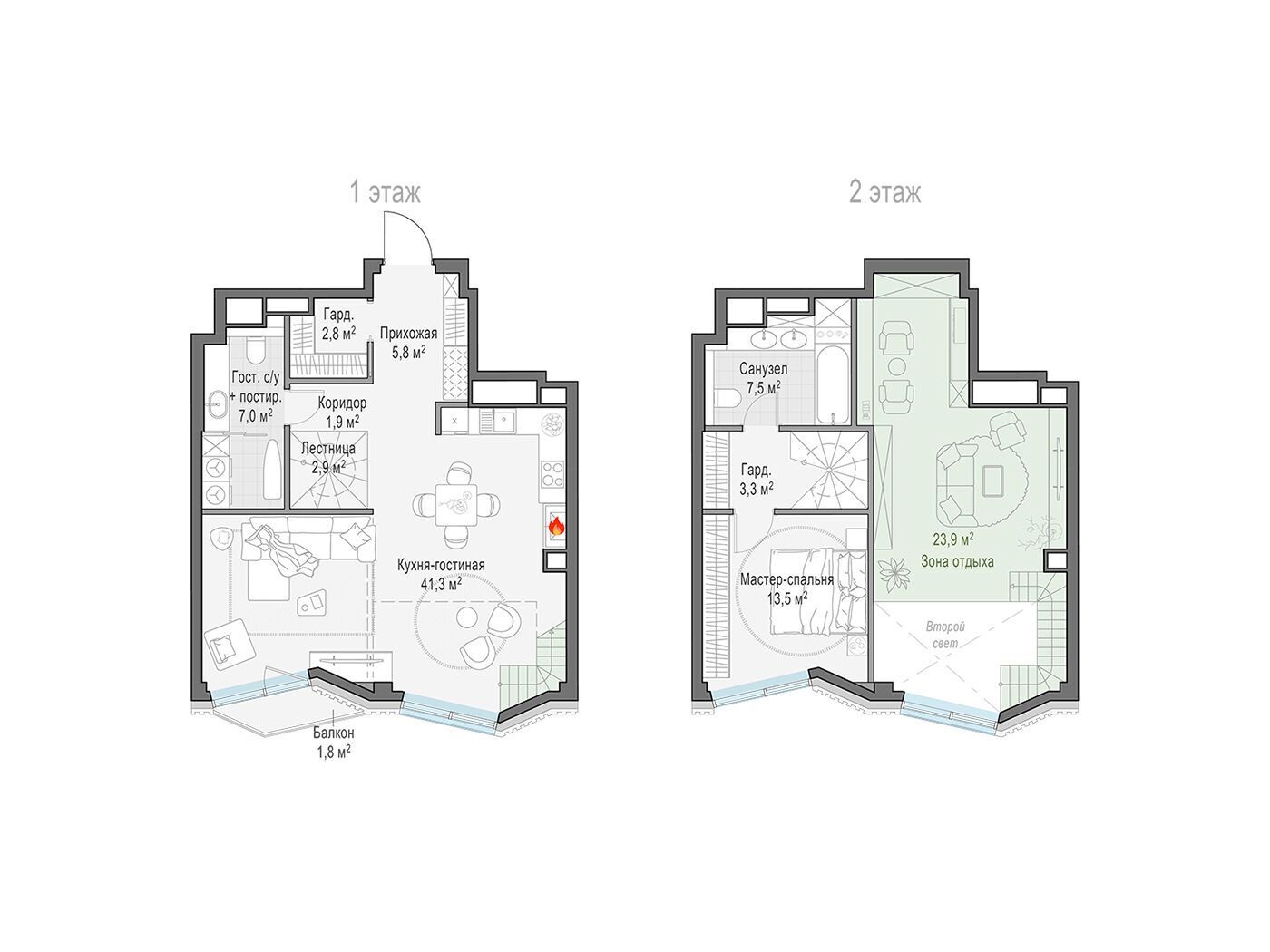 Планировка: 2-комн. квартира 60.60 м² в новостройке Квартал Тишинский бульвар