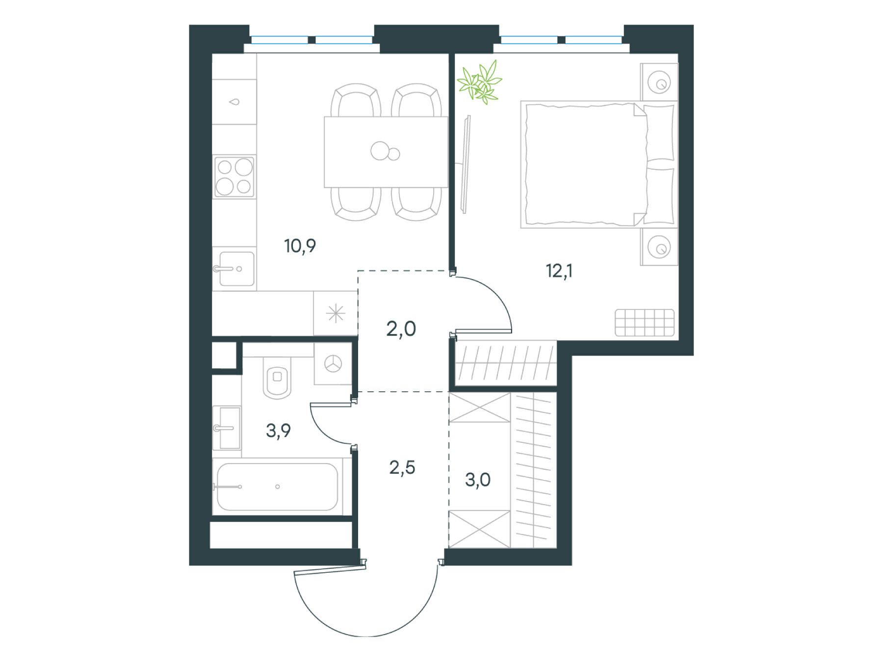Планировка: 1-комн. квартира 34.40 м² в новостройке Левел Нижегородская