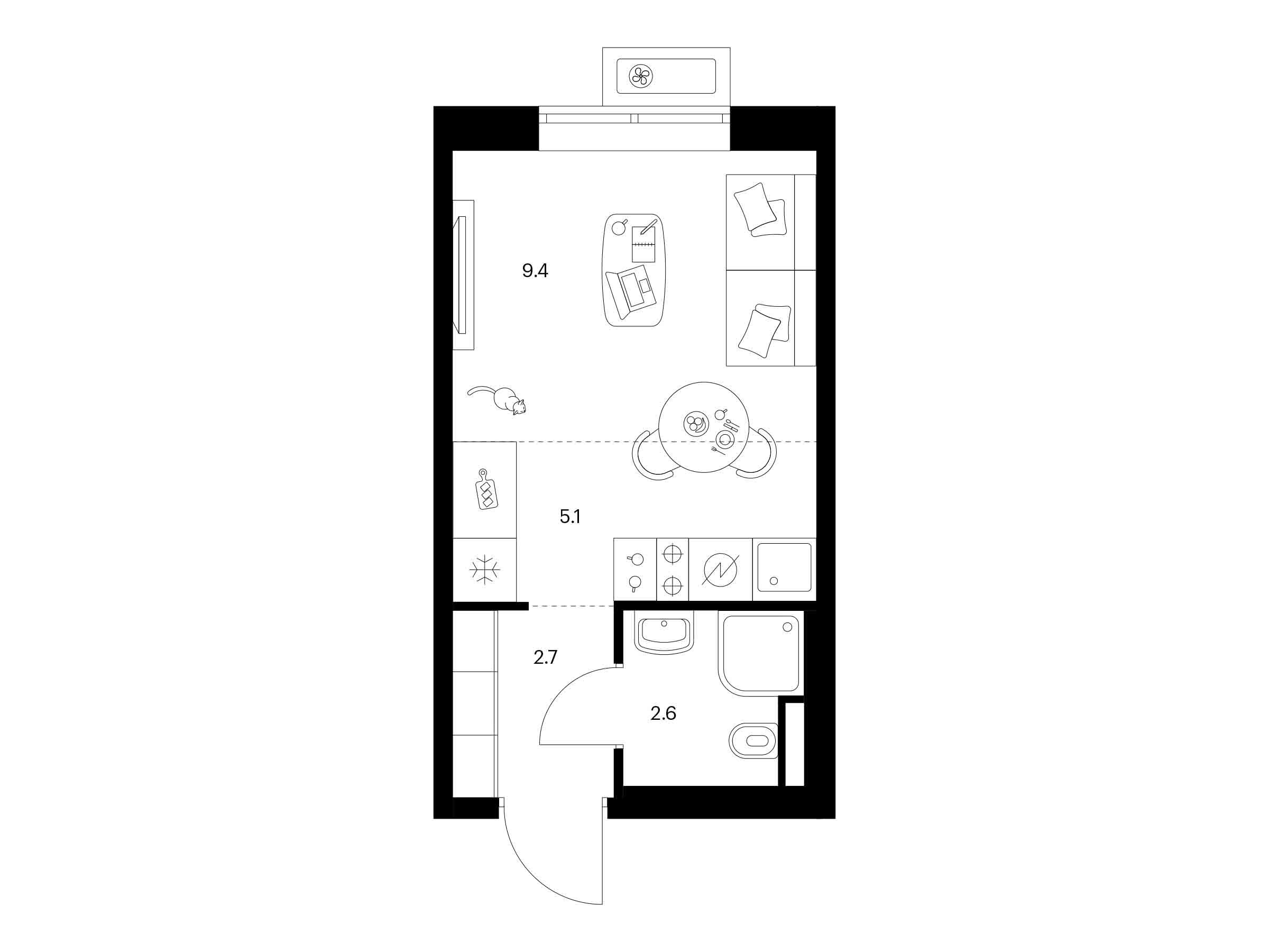Планировка: Студия 19.80 м² в новостройке Люблинский парк