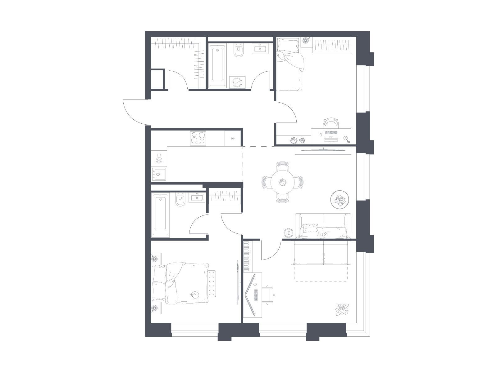 Планировка: 3-комн. квартира 78.16 м² в новостройке Верейская 41