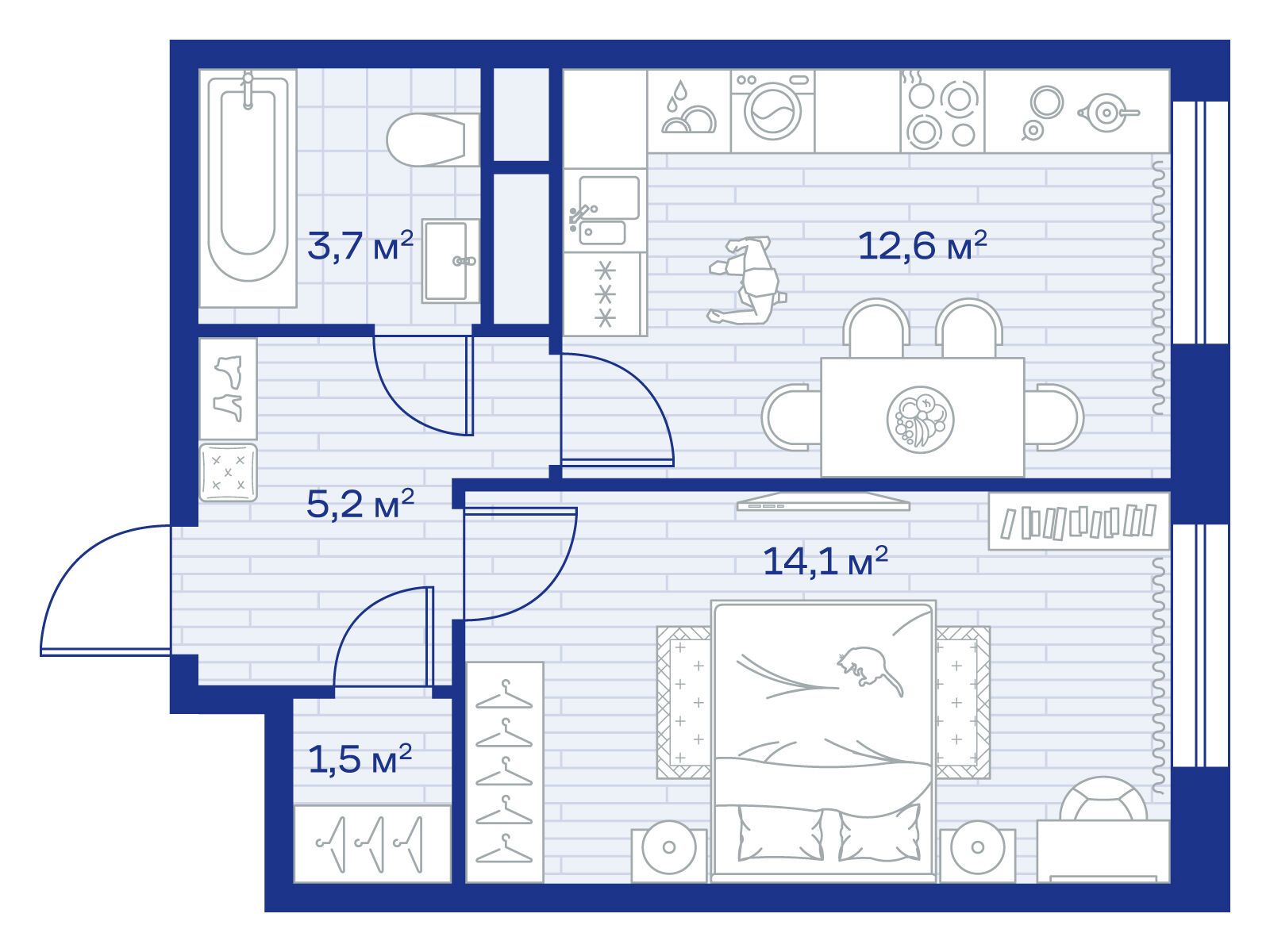 Планировка: 1-комн. квартира 37.10 м² в новостройке Аристов Берег