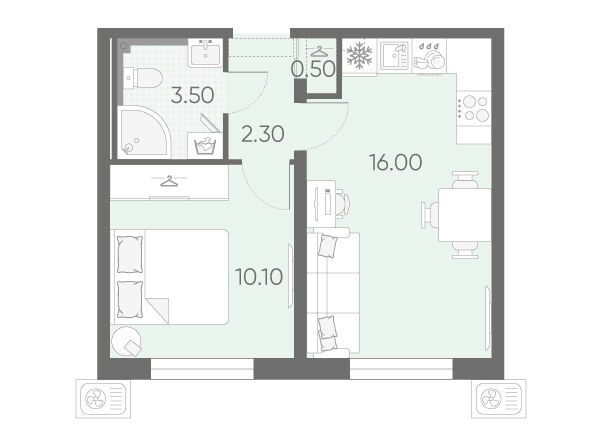 Планировка: 1-комн. квартира 32.40 м² в новостройке Зеркальный ручей