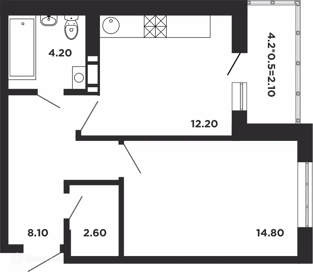 Планировка: 1-комн. квартира 44.10 м² в новостройке Красная площадь