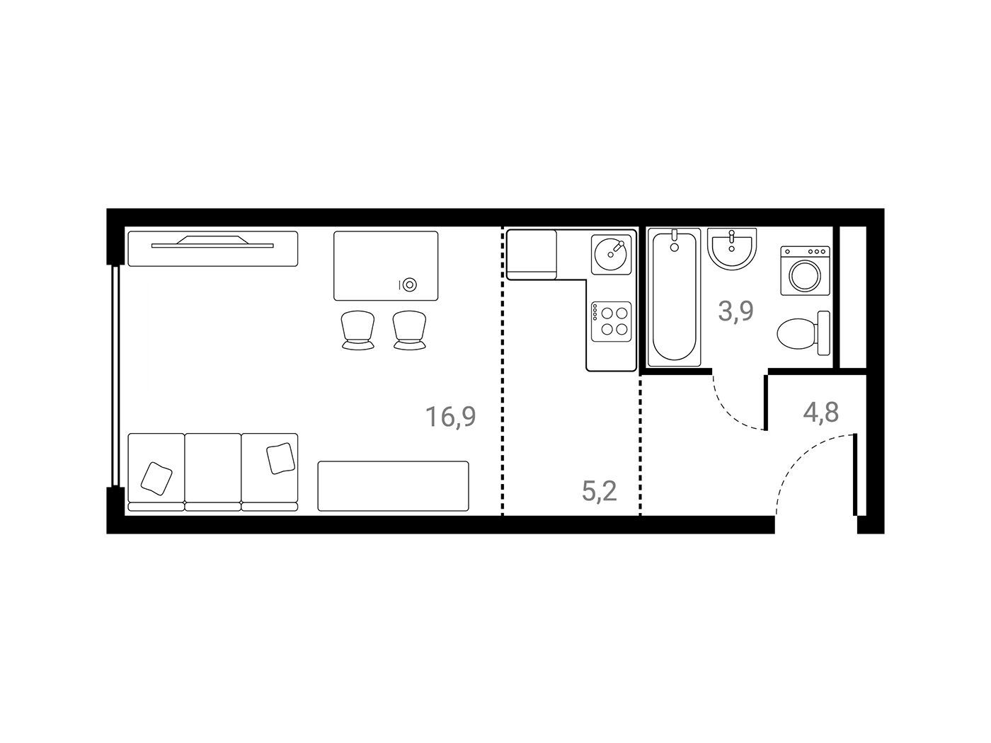 Планировка: Студия 30.80 м² в новостройке Лесная Коллекция