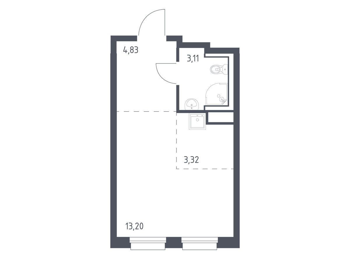 Планировка: Студия 24.46 м² в новостройке Новые Лаврики