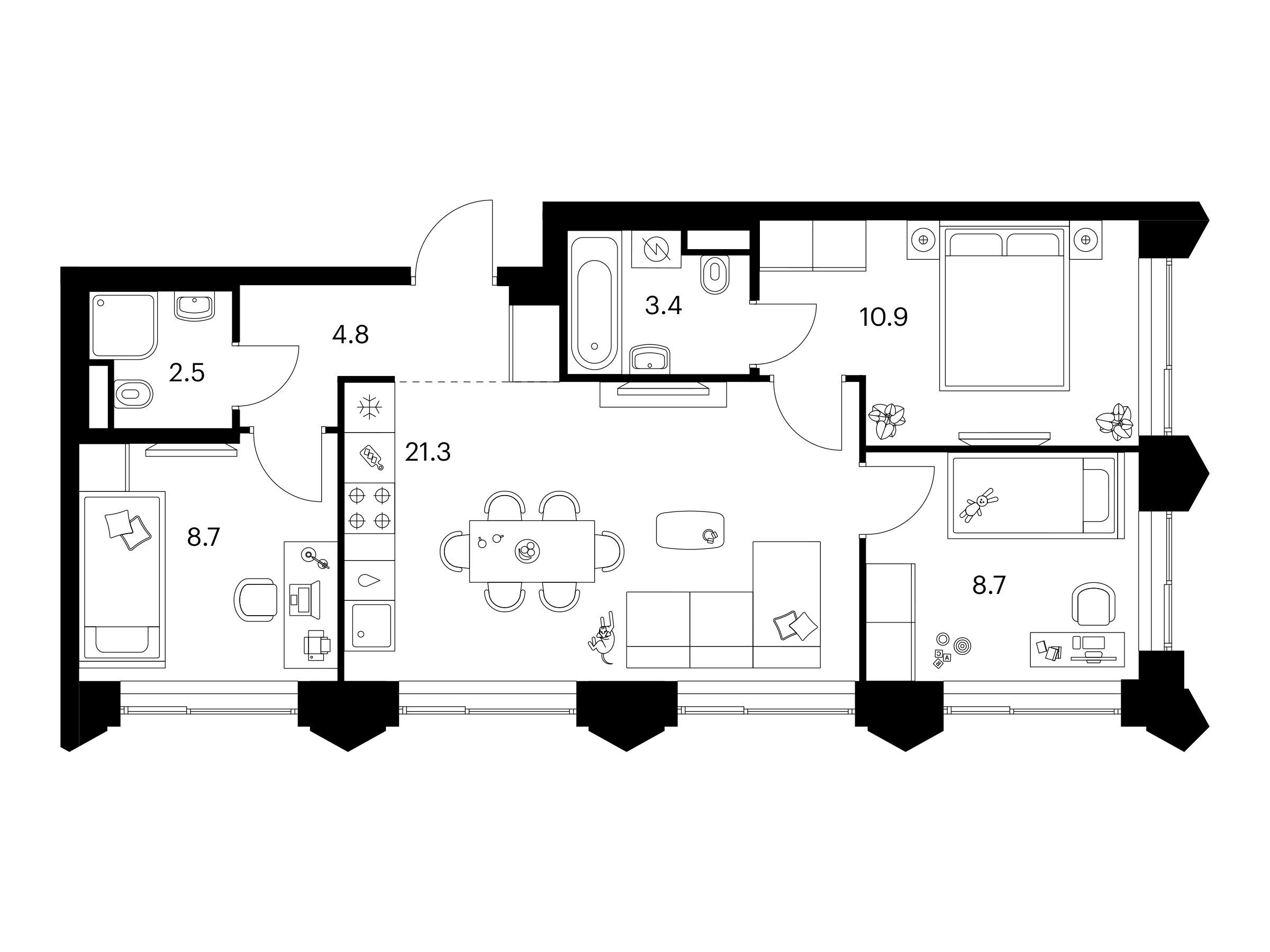 Планировка: 3-комн. квартира 60.30 м² в новостройке Матвеевский парк