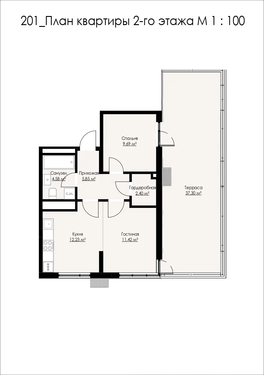 Планировка: 2-комн. квартира 83.46 м² в новостройке ЖК по ш. Севастопольское