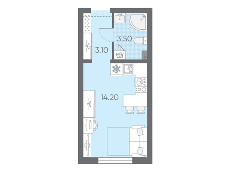 Планировка: Студия 20.80 м² в новостройке Ручьи