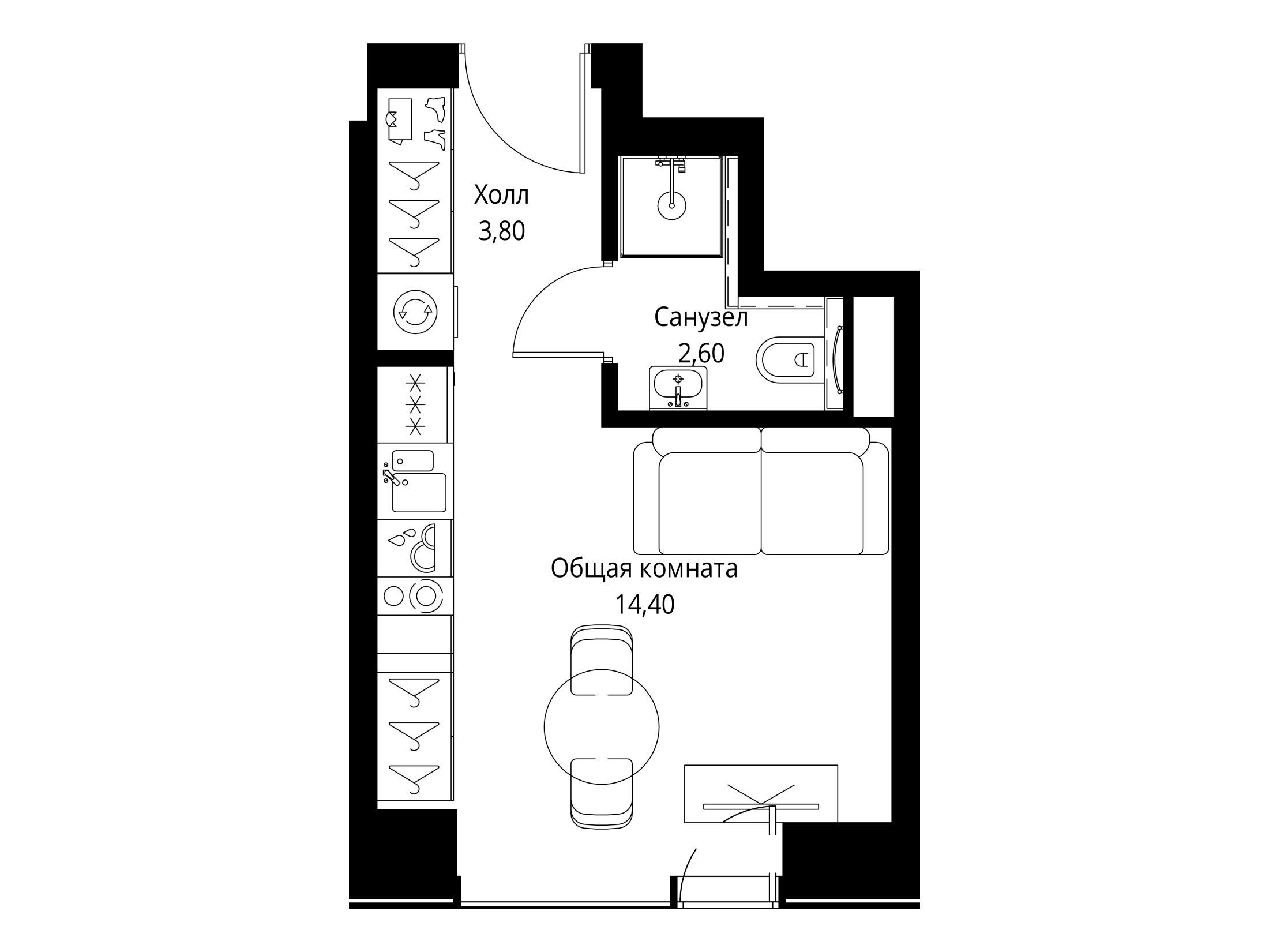 Планировка: Студия 20.80 м² в новостройке Веер