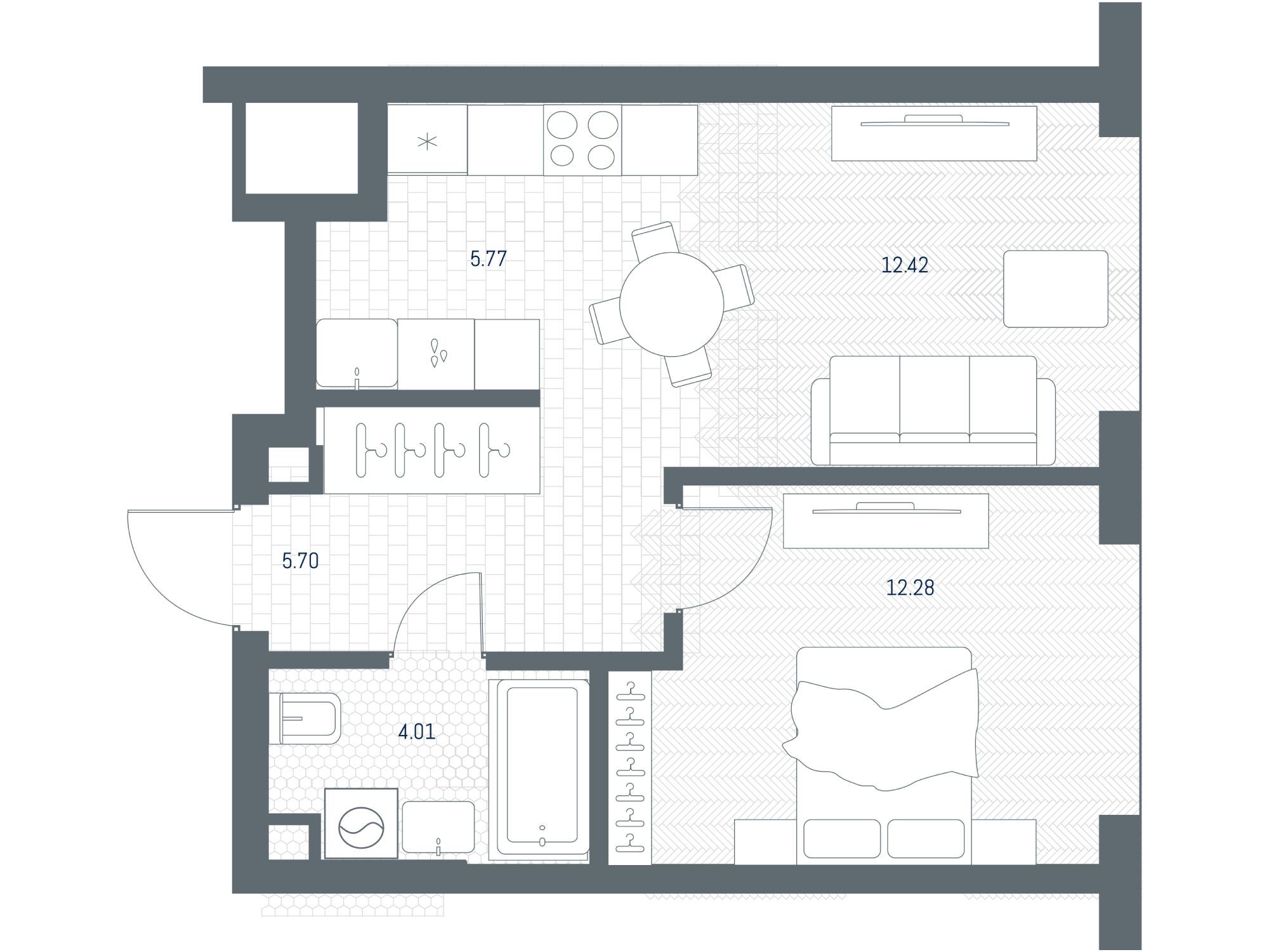 Планировка: 1-комн. квартира 40.18 м² в новостройке Тейт
