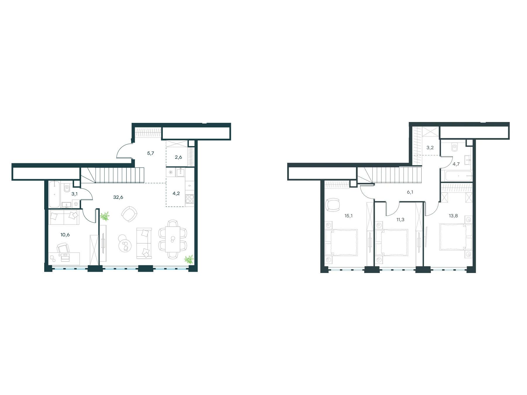 Планировка: 5-комн. квартира 113.00 м² в новостройке Левел Южнопортовая