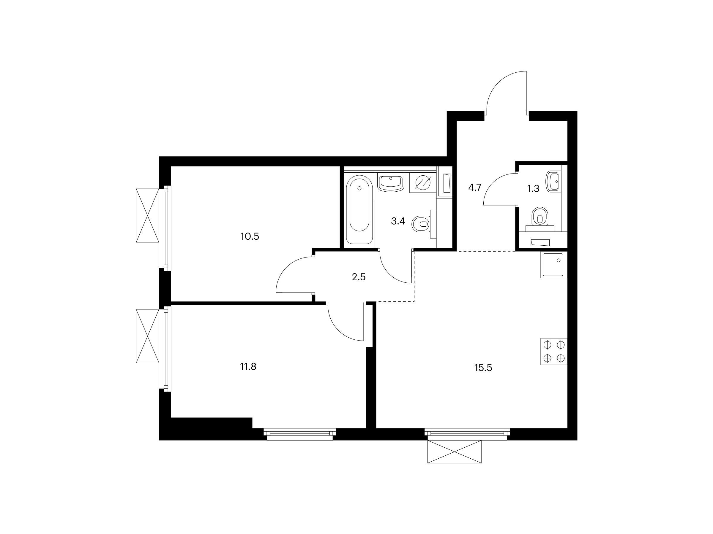 Планировка: 2-комн. квартира 49.70 м² в новостройке ЖК Первый Дубровский