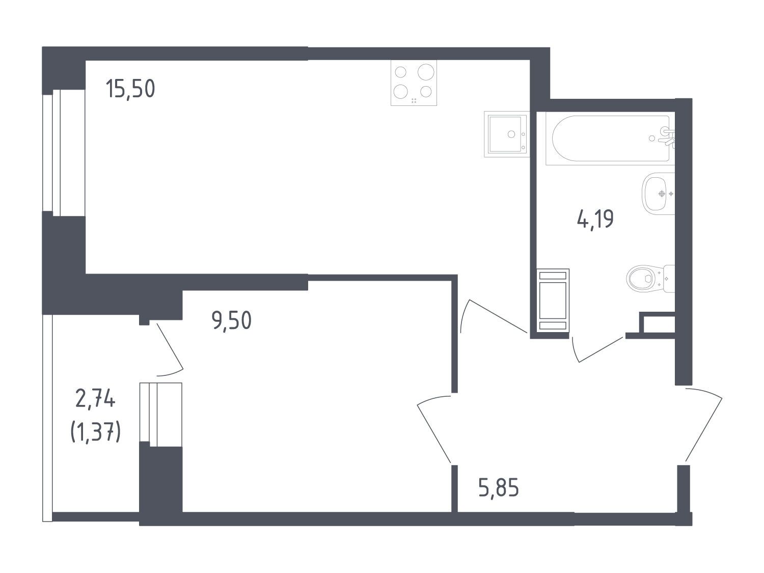 Планировка: 1-комн. квартира 36.41 м² в новостройке Живи! В Рыбацком
