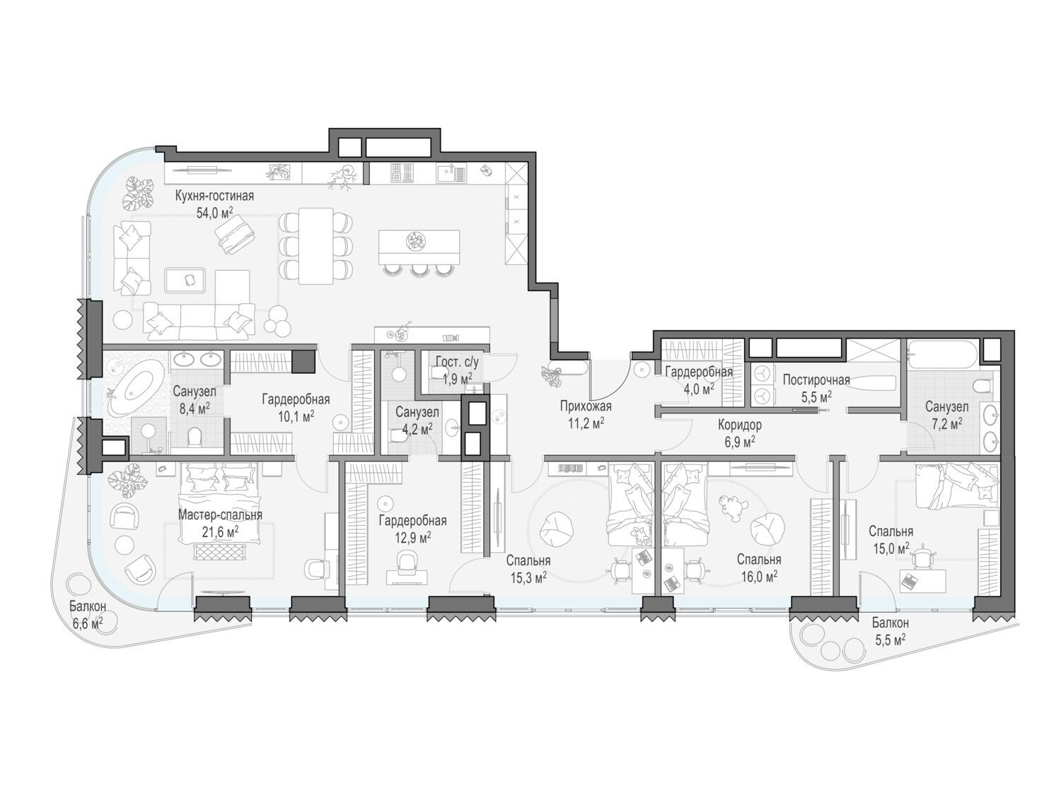 Планировка: 4-комн. квартира 203.60 м² в новостройке Дом Лаврушинский
