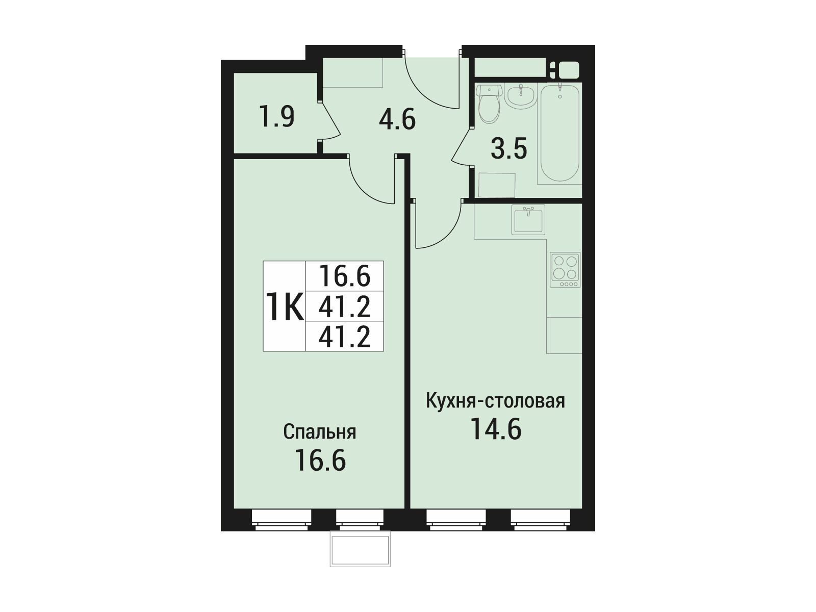 Планировка: 1-комн. квартира 41.20 м² в новостройке Дом в Малаховке
