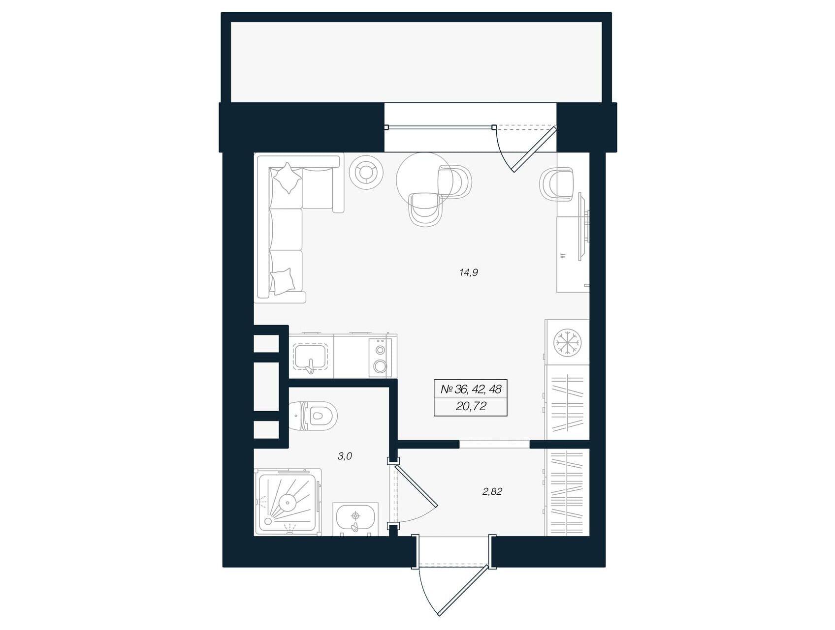 Планировка: Студия 21.96 м² в новостройке Феникс Рощино