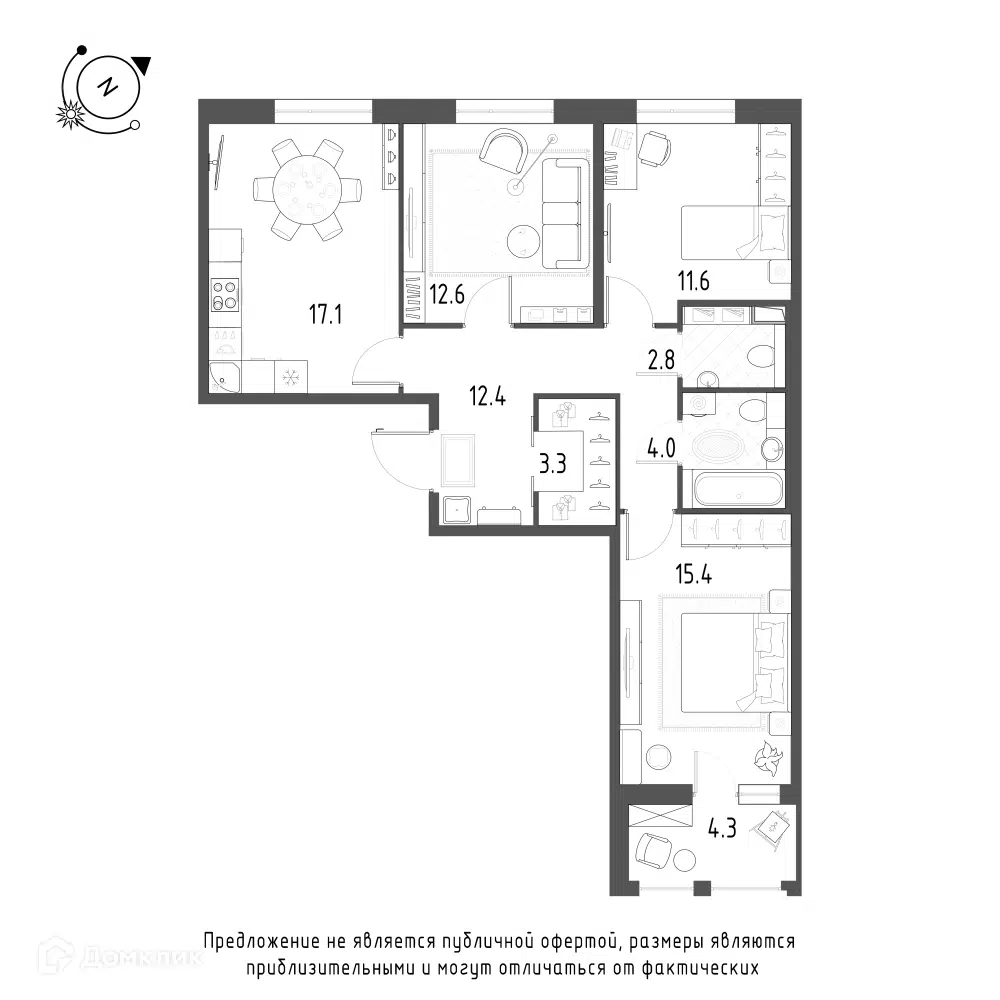Планировка: 3-комн. квартира 81.50 м² в новостройке Зеленая Река