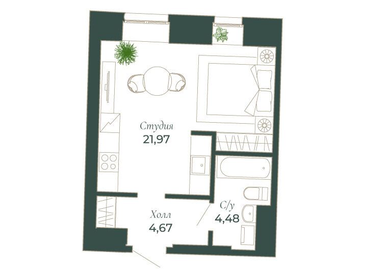 Планировка: 1-комн. квартира 32.00 м² в новостройке Мадонна Бенуа