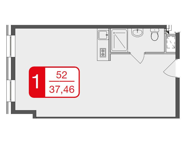 Планировка: 1-комн. квартира 37.50 м² в новостройке М1 Сколково