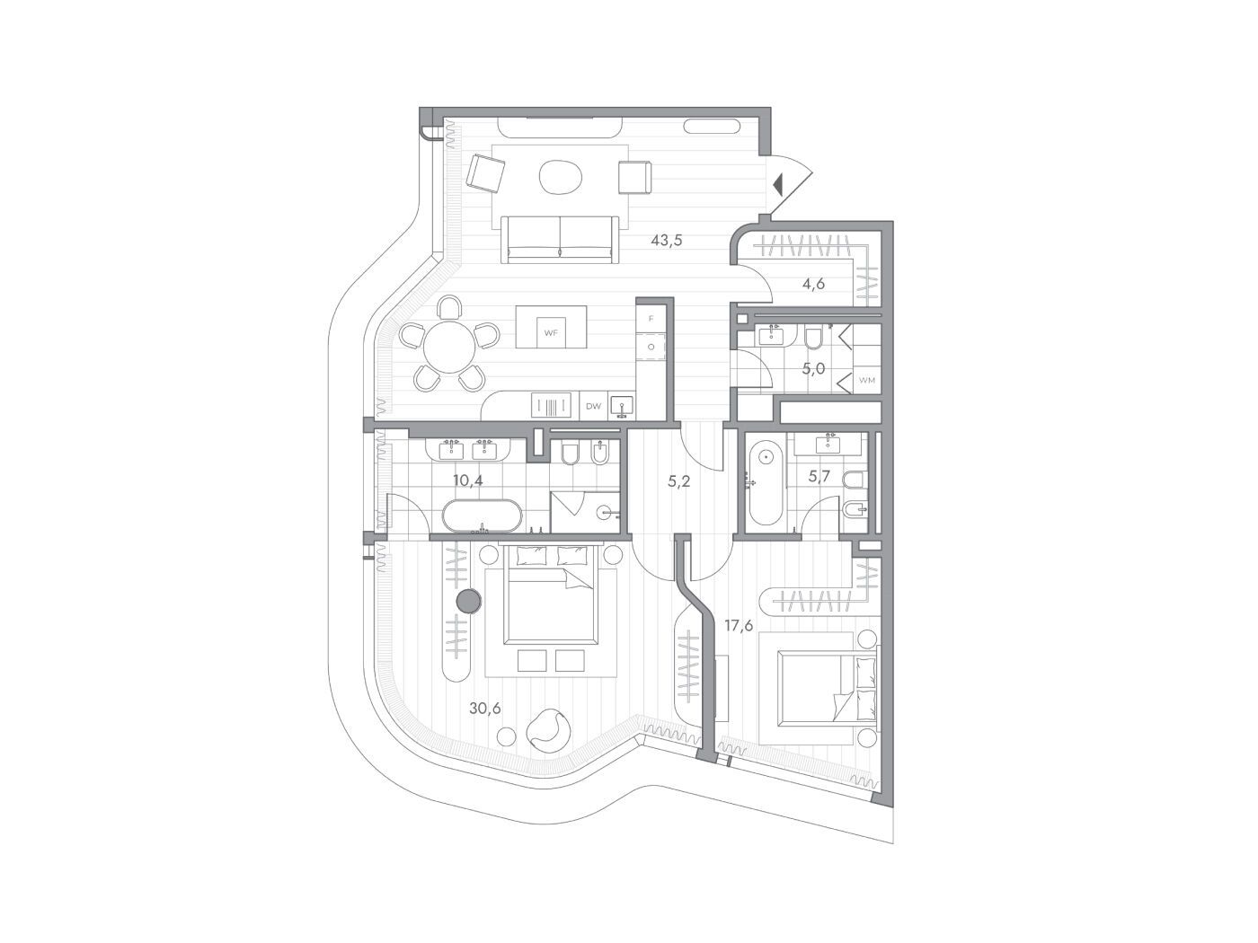 Планировка: 2-комн. квартира 122.60 м² в новостройке Фантом