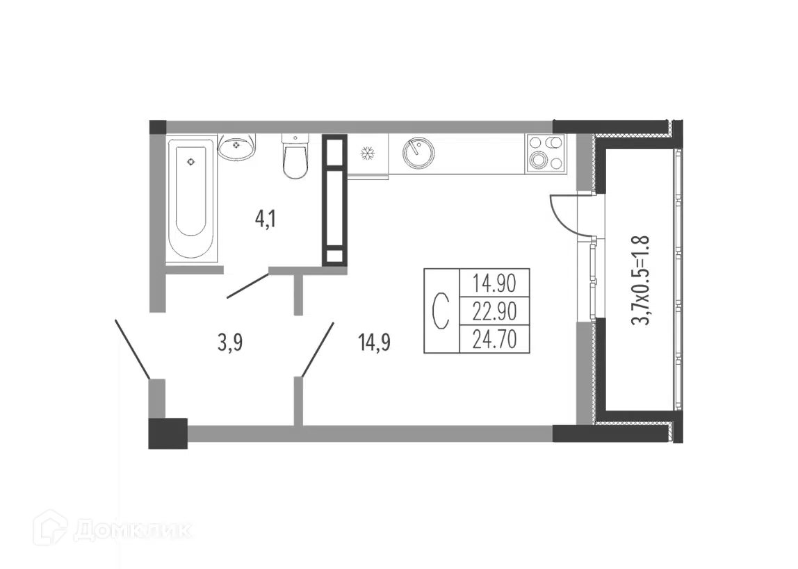 Планировка: Студия 25.65 м² в новостройке Екатерининский парк