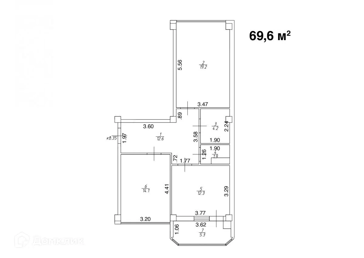 Планировка: 2-комн. квартира 69.60 м² в новостройке Квартал Лета