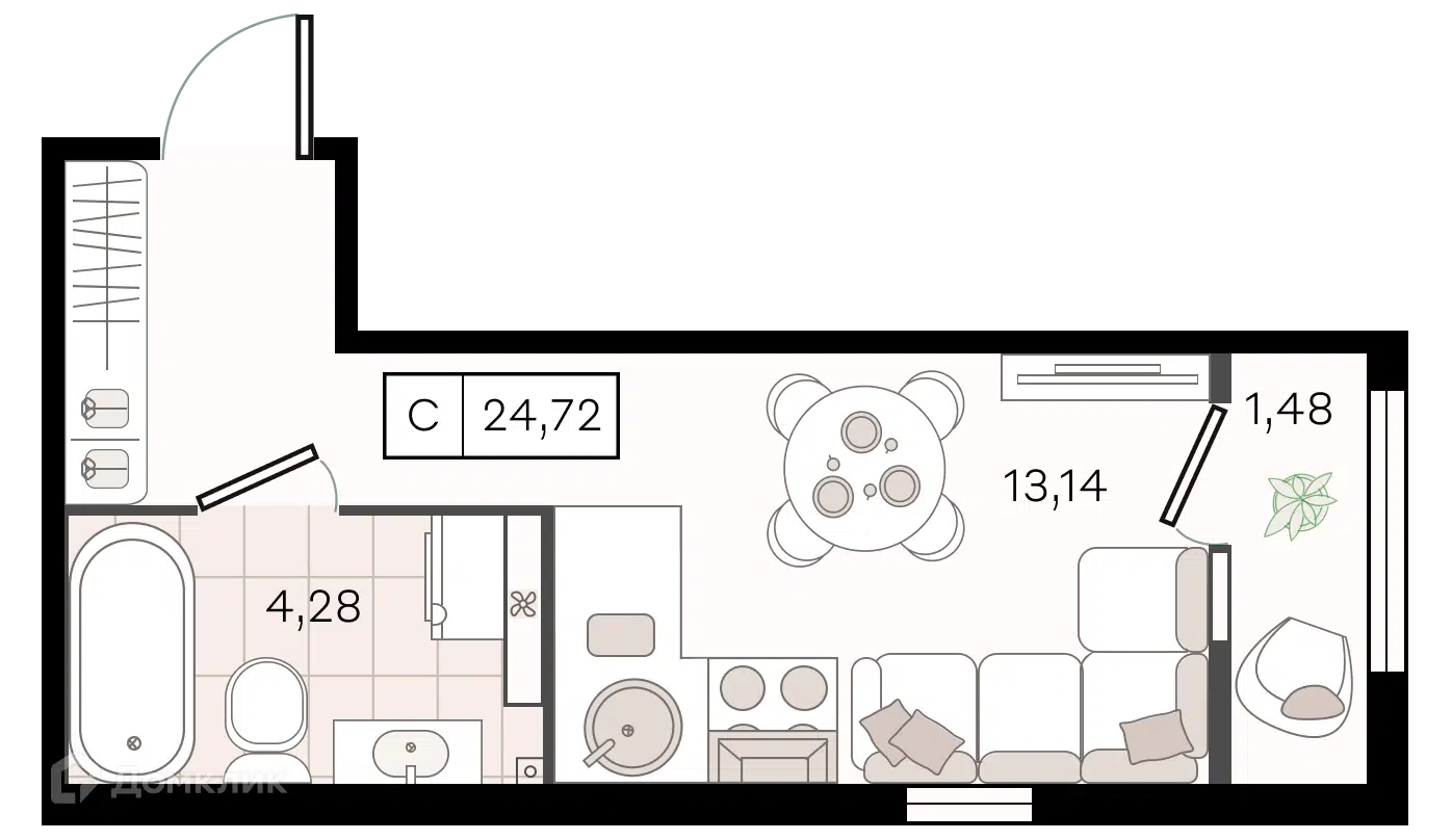 Планировка: Студия 24.72 м² в новостройке История 3