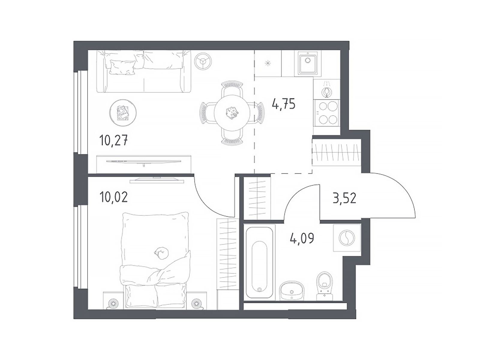 Планировка: 1-комн. квартира 32.65 м² в новостройке Горки Парк