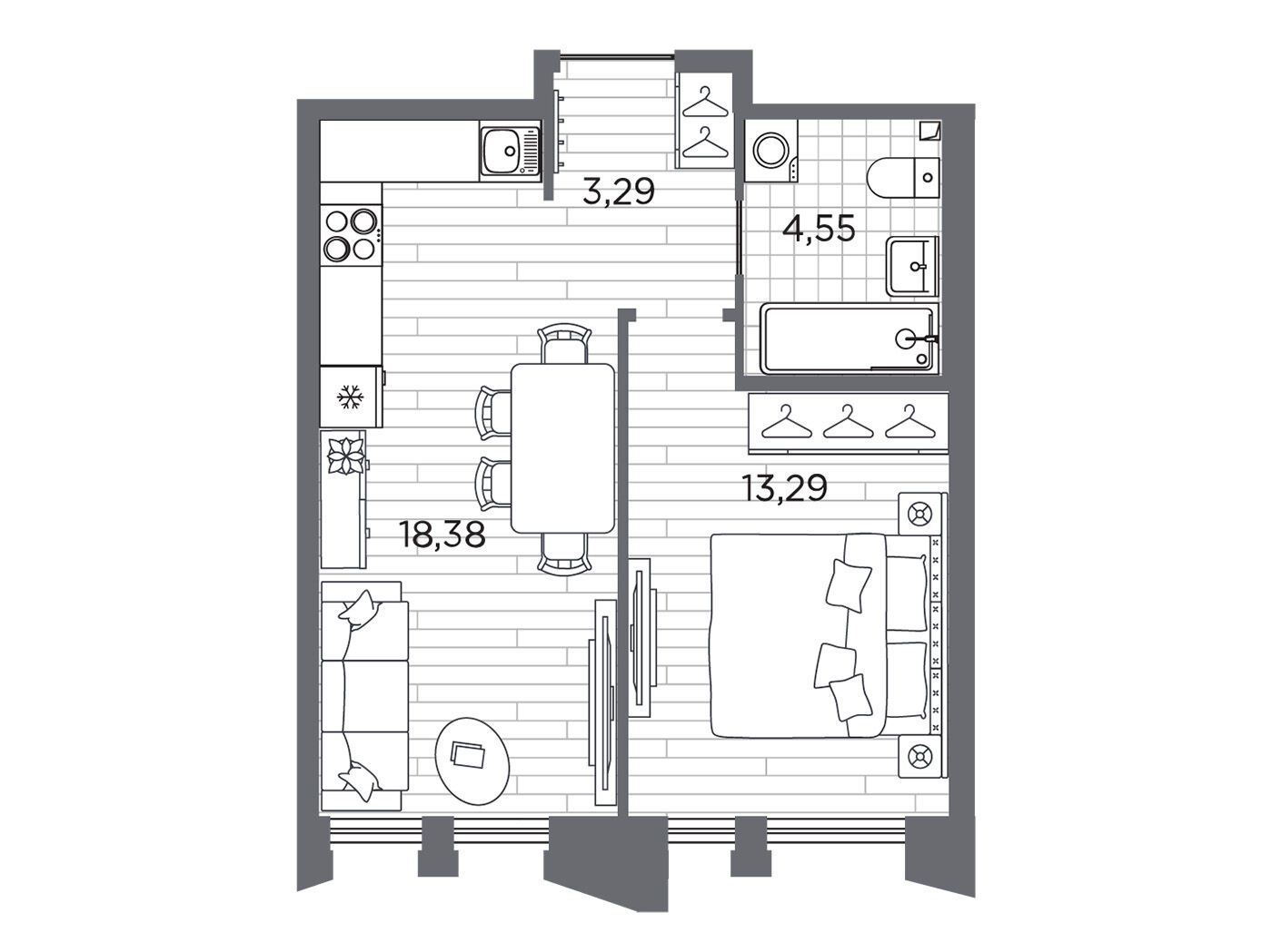 Планировка: 1-комн. квартира 39.51 м² в новостройке Галерная гавань