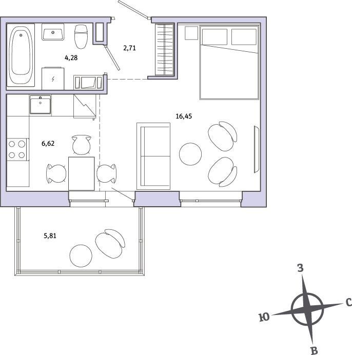 Планировка: Студия 31.60 м² в новостройке Янила Кантри