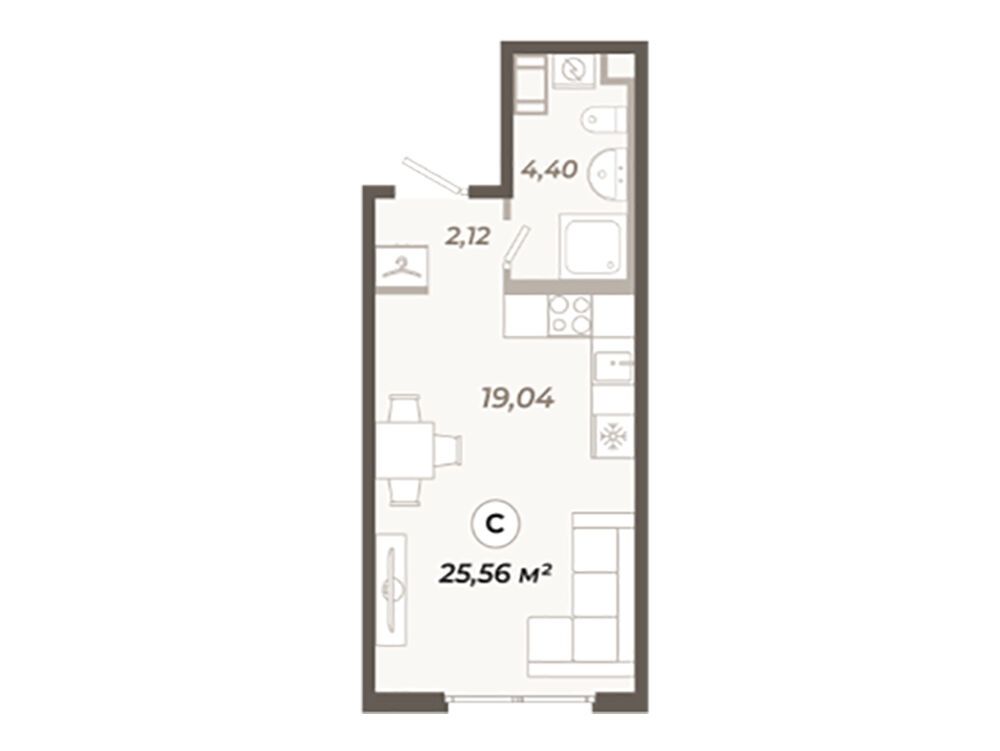 Планировка: Студия 25.56 м² в новостройке Знатный