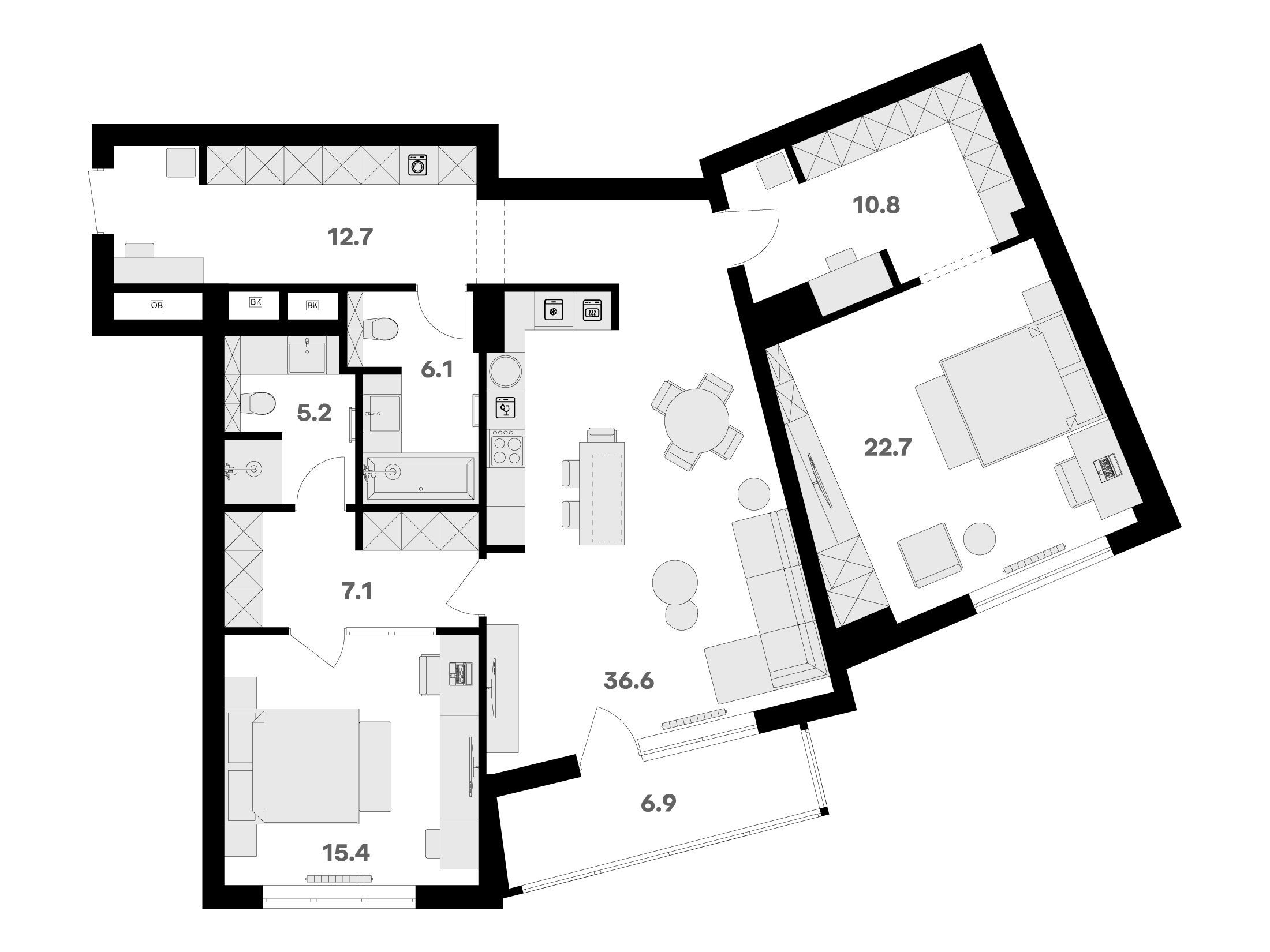 Планировка: 3-комн. квартира 123.80 м² в новостройке ЖК Ривер Хаус