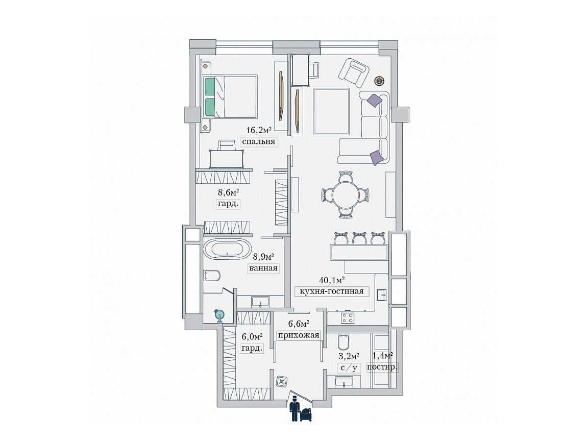 Планировка: 1-комн. квартира 94.30 м² в новостройке Звезды Арбата